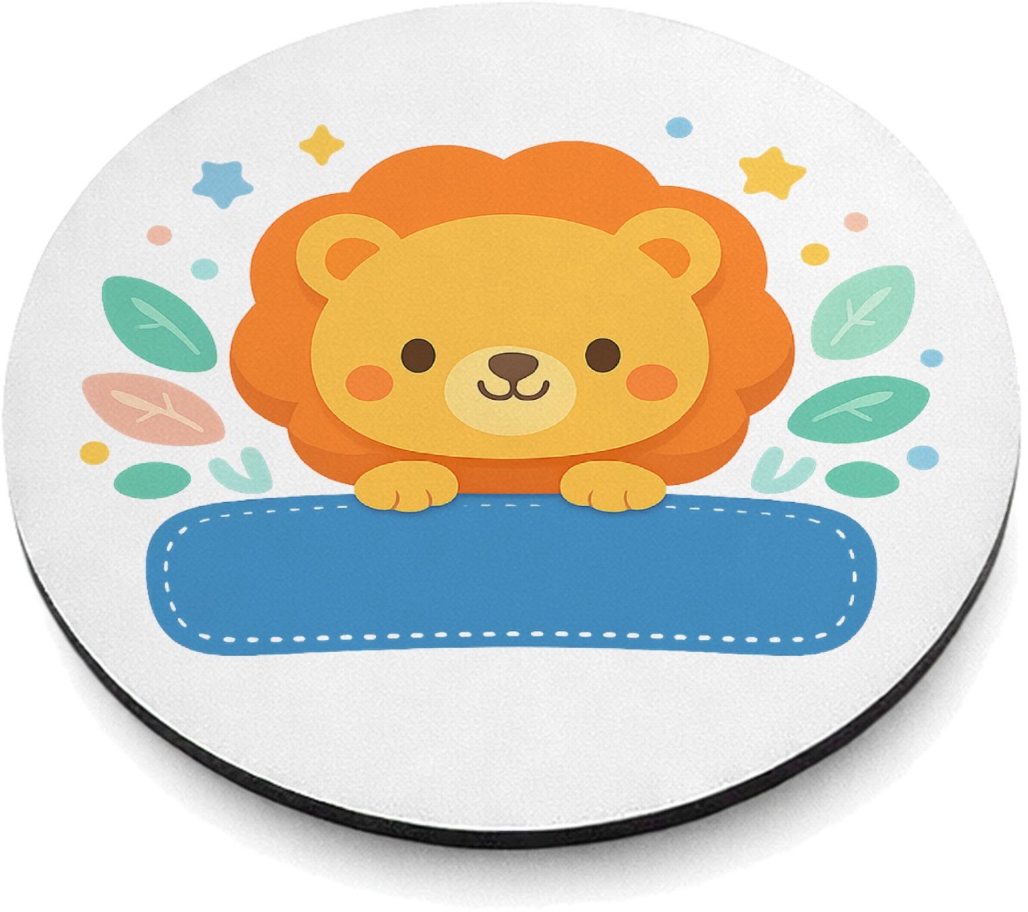 Mr Cadeautjes MDF magnetische fotolijst rond Ø 9,5 - design Een afgerond, vriendelijk dierportret met kleine decoratieve | cadeau Wit