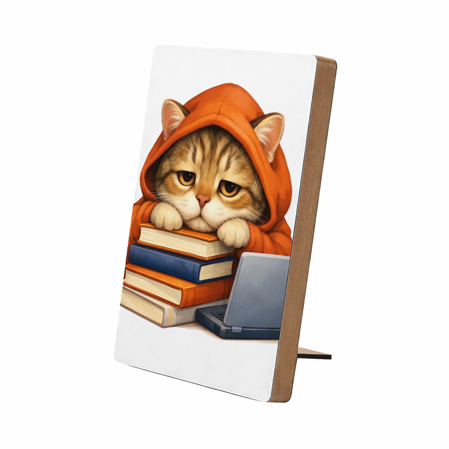 Mr Cadeautjes Glasframe/MDF 12,7 x 17,8 - design Een panda die achter een stapel boeken in een hoodie hangt m | cadeau Wit