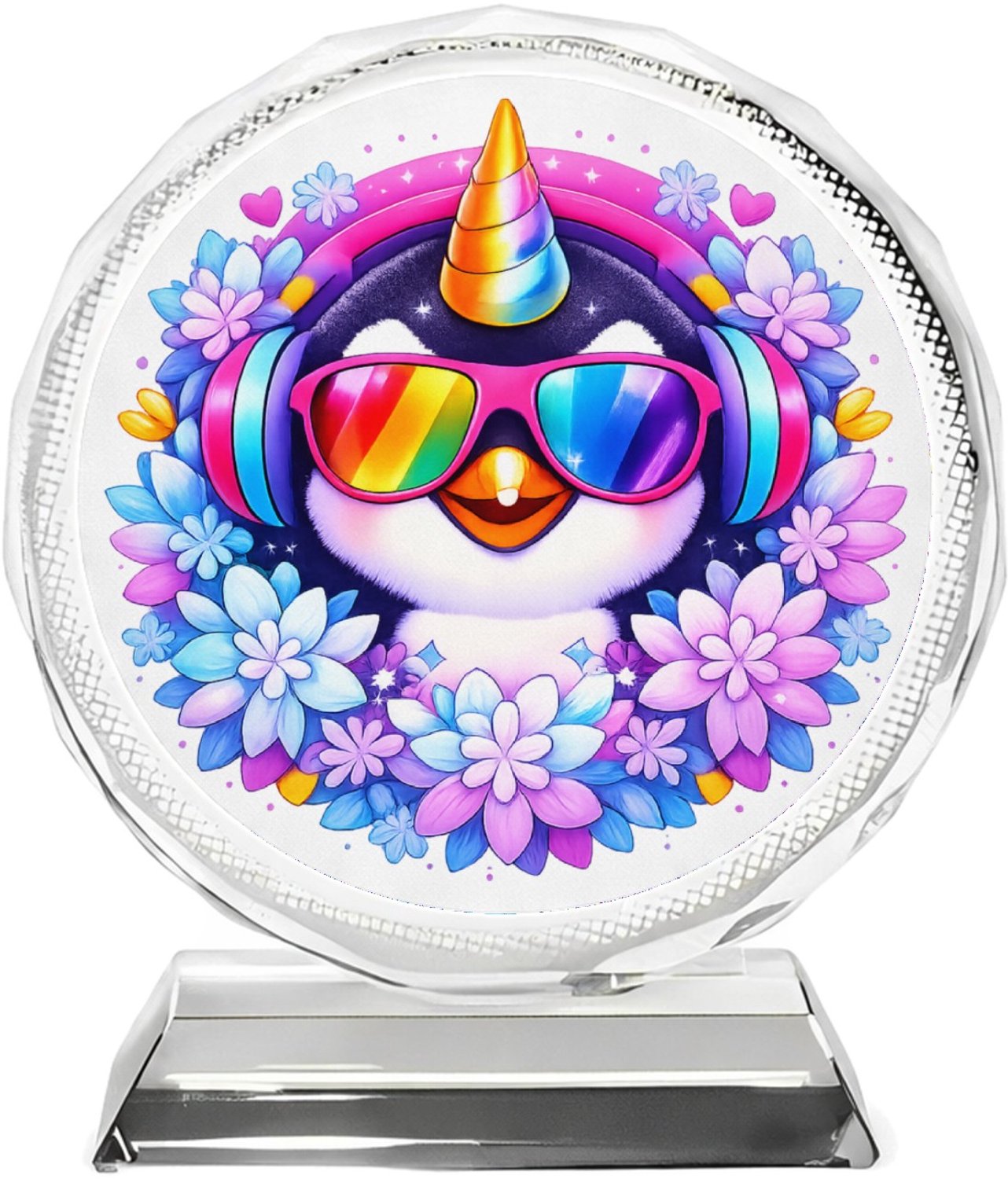 Mr Cadeautjes Fotokristal rond Ø 10 - design Een speels karakterportret dat een alledaags dier opwaardeer | cadeau Wit