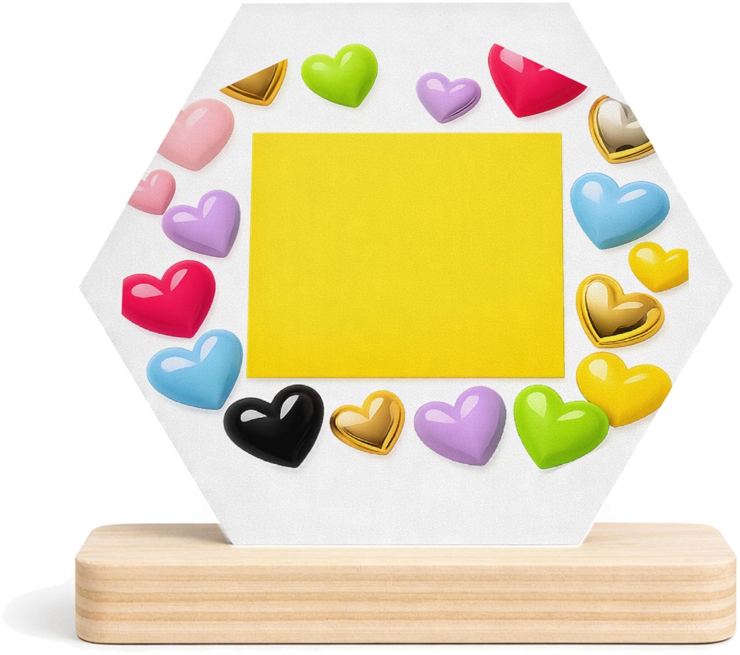 Mr Cadeautjes MDF fotolijst/inleg hexagon 14 x 13 - design Een speelse centrale kleurkaart met rondom vrolijke glanzend | cadeau Wit