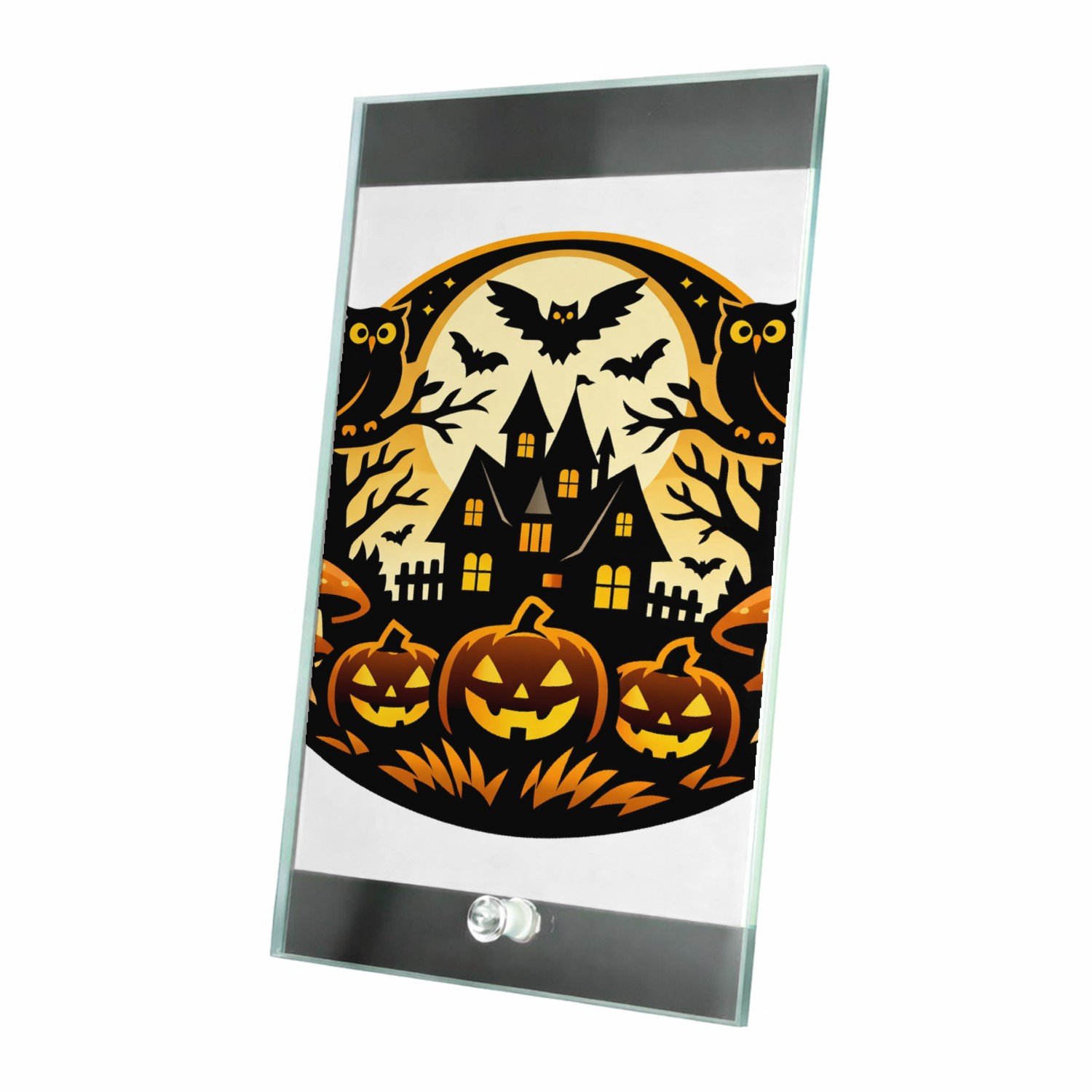 Mr Cadeautjes Glasframe 15 x 23 - design Een fantasierijke bosscène met een grote maan, uilen en padd | cadeau Wit