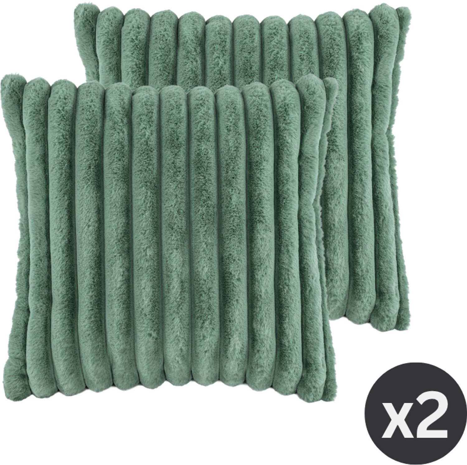 Tiseco HOME STUDIO - Kussen (gevuld) - RABBIT STRIPE FUR - 45x45 cm - 100% polyester - Saliegroen GREEN SAGE