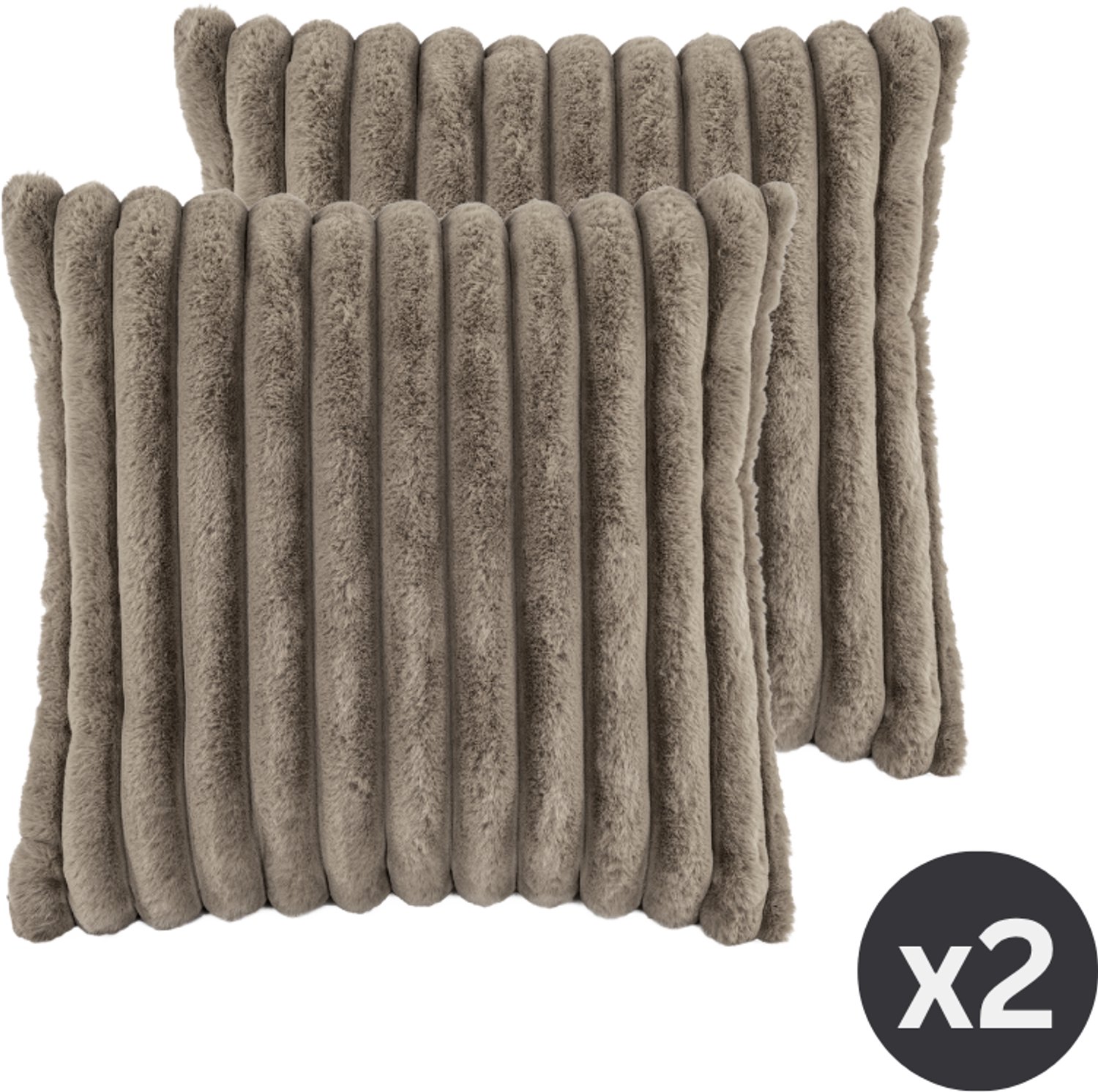 Tiseco HOME STUDIO - Kussen (gevuld) - RABBIT STRIPE FUR - 45x45 cm - 100% polyester - Taupe