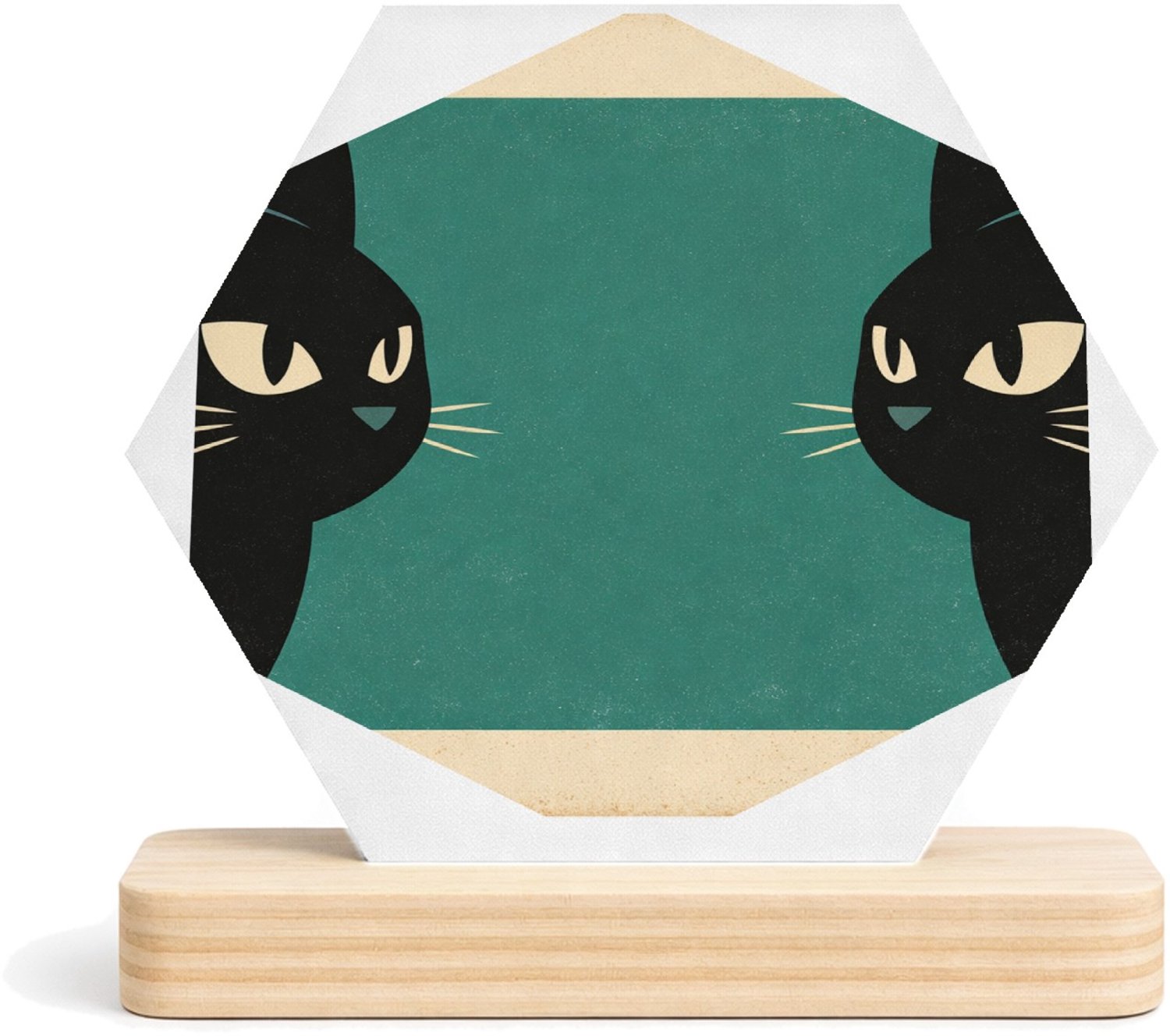 Mr Cadeautjes MDF fotolijst/inleg hexagon 14 x 13 - design Een minimalistische dierencompositie met twee opvallende oge | cadeau Wit
