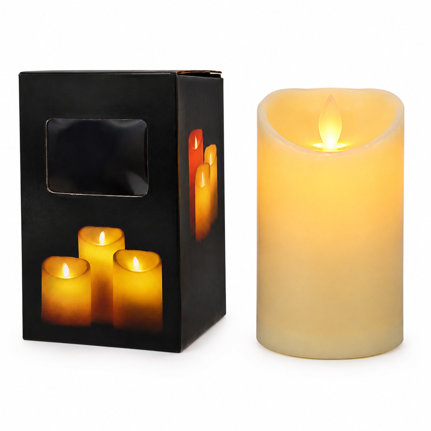 SWGOTA led kaarsen - batterijmodel 7,5 x 12,5 cm, warmgeel licht, cilindervorm, niet op afstand bedienbaar, batterijen niet inbegrepen, doos met kijkvenster Ivoorwit