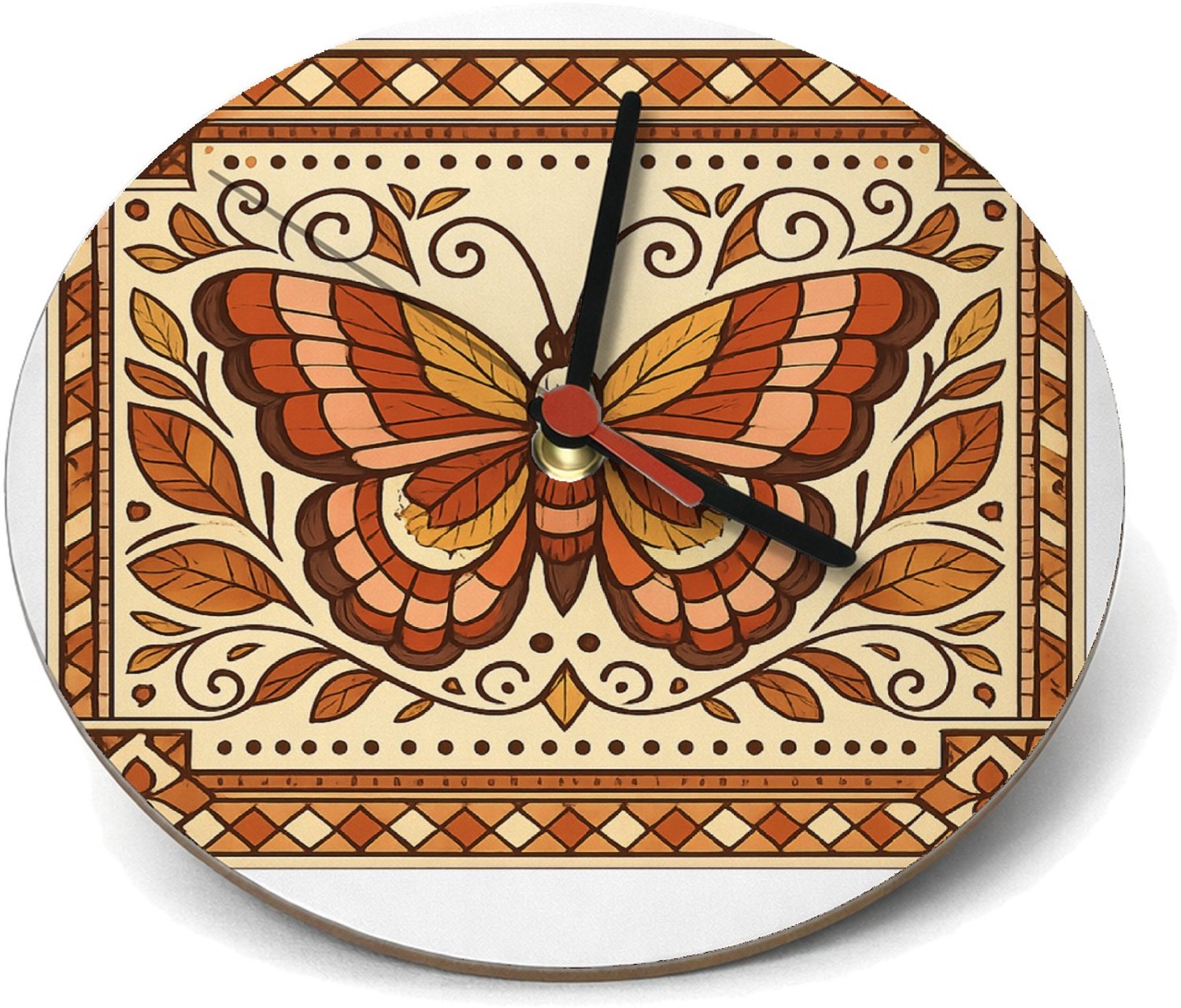 Mr Cadeautjes Klok rond Ø 19 - design Een sierlijke vlinderkompositie met gevouwen vleugels, omrin | cadeau Wit