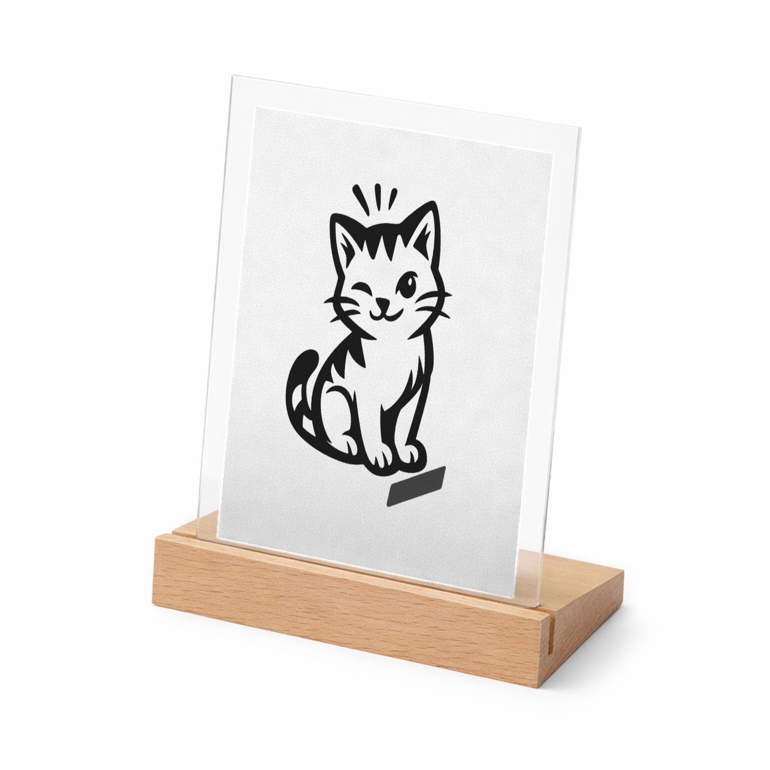 Mr Cadeautjes Glasframe met vaste tekst - design Een compacte huisdierprint met een vriendelijke kat en een o | cadeau Wit