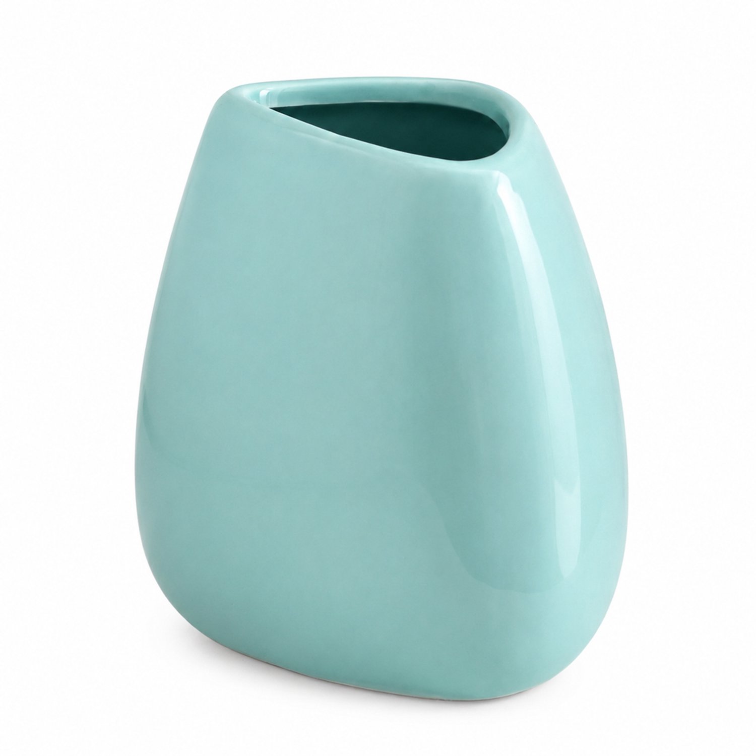 SWGOTA Kleine blauwe keramische vaas - Ovale vorm met glanzende afwerking - Voor kunstbloemen - Verpakt in een doos