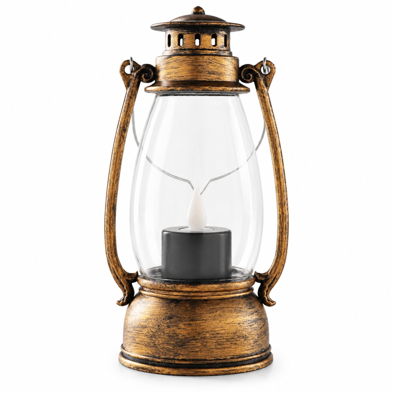 SWGOTA Elektronische kaarsen: decoratieve lantaarn in antiekbrons, groot, 18.4 x 8.5 cm, met druppelvormige vlam