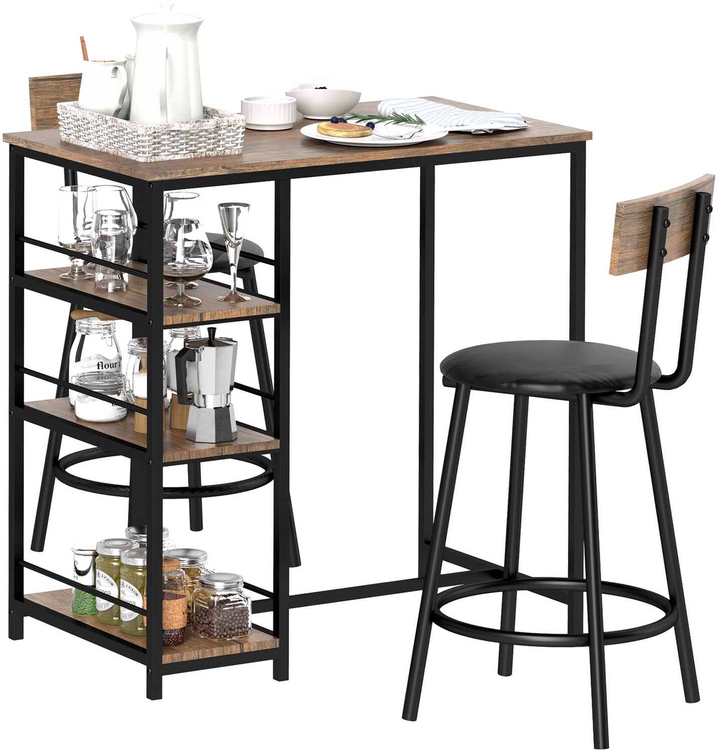 Lunpog Bartafel - 2 beklede stoelen - 90 x 50 x 90,5 cm Eik
