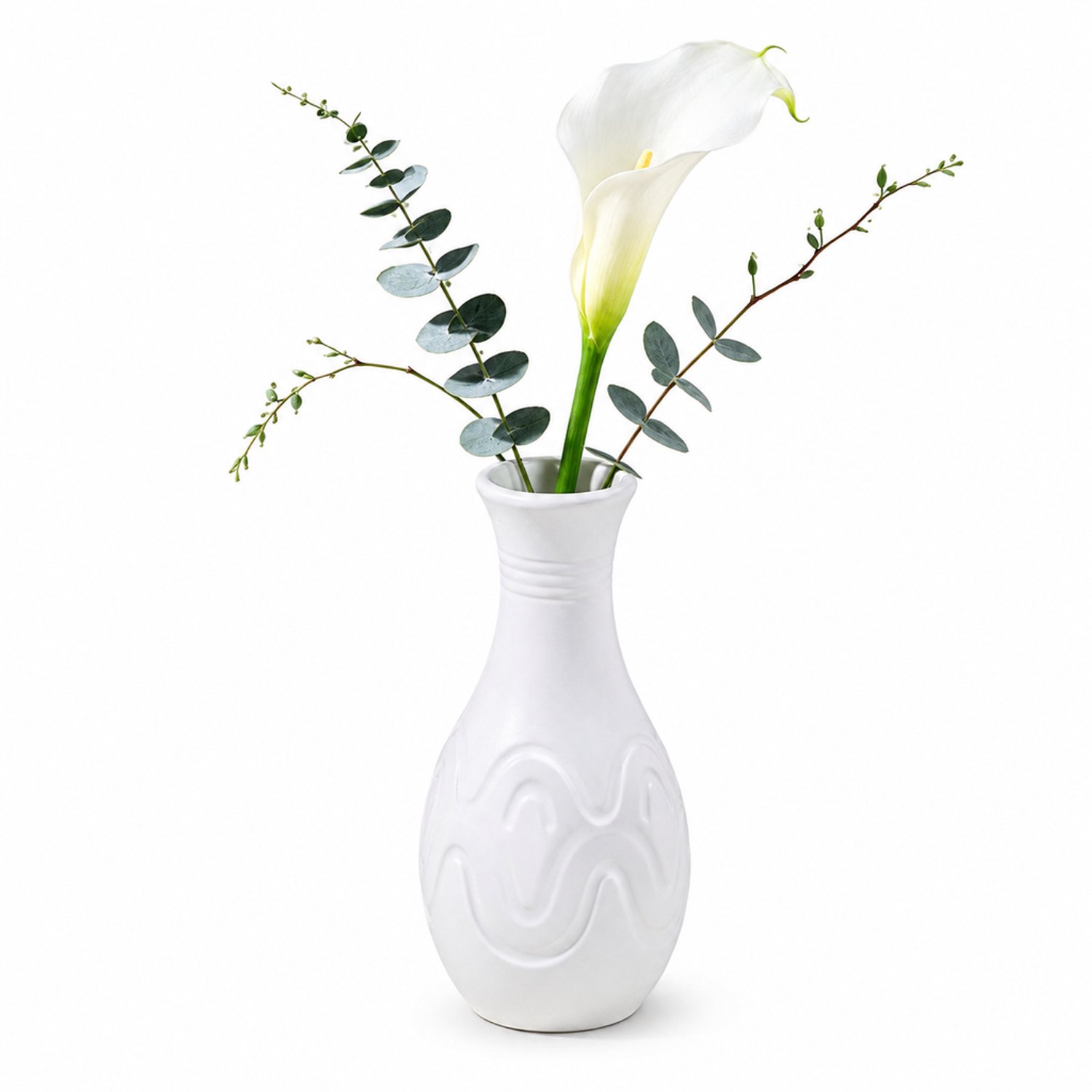 SWGOTA Witte kunststof vaas, wolkenmodel, 10 x 10 x 20 cm, met golvend reliëf en smalle hals, voor droogbloemen, OPP-verpakking