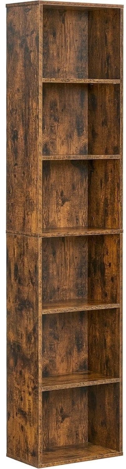 Klarven Boekenkast Bruin - 6-laags Boekenkast - Boekenkastje - Bookcase - Open Kast met Verstelbare Planken - Voor Woonkamer, Kantoor en Slaapkamer - 24x40x178,5 cm
