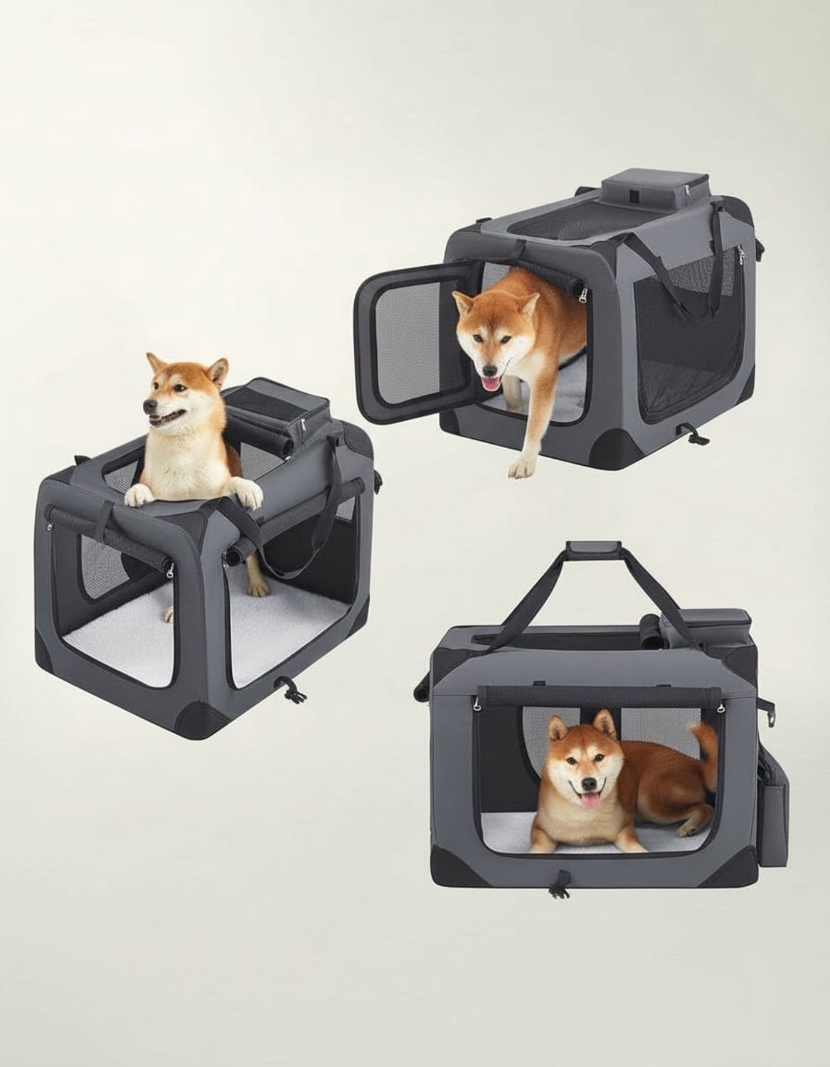 Klarven® Hondenrugzak Grijs - Opvouwbare Hondenrugzak - Dog Backpack - Hondenbench - Stevig Metalen Frame, Oxford-stof, Pluche Binnenbekleding