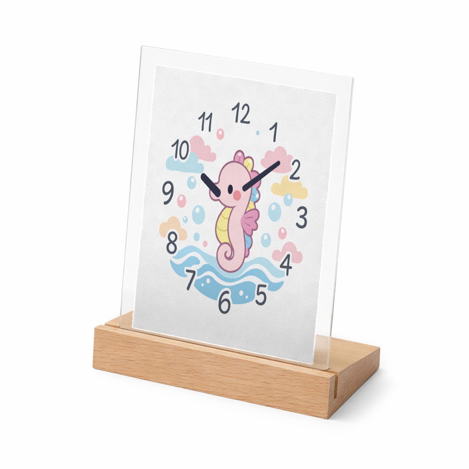 Mr Cadeautjes Glasframe met vaste tekst - design Onderwaterklok met een schattige zeepaardje-illustratie | cadeau Wit