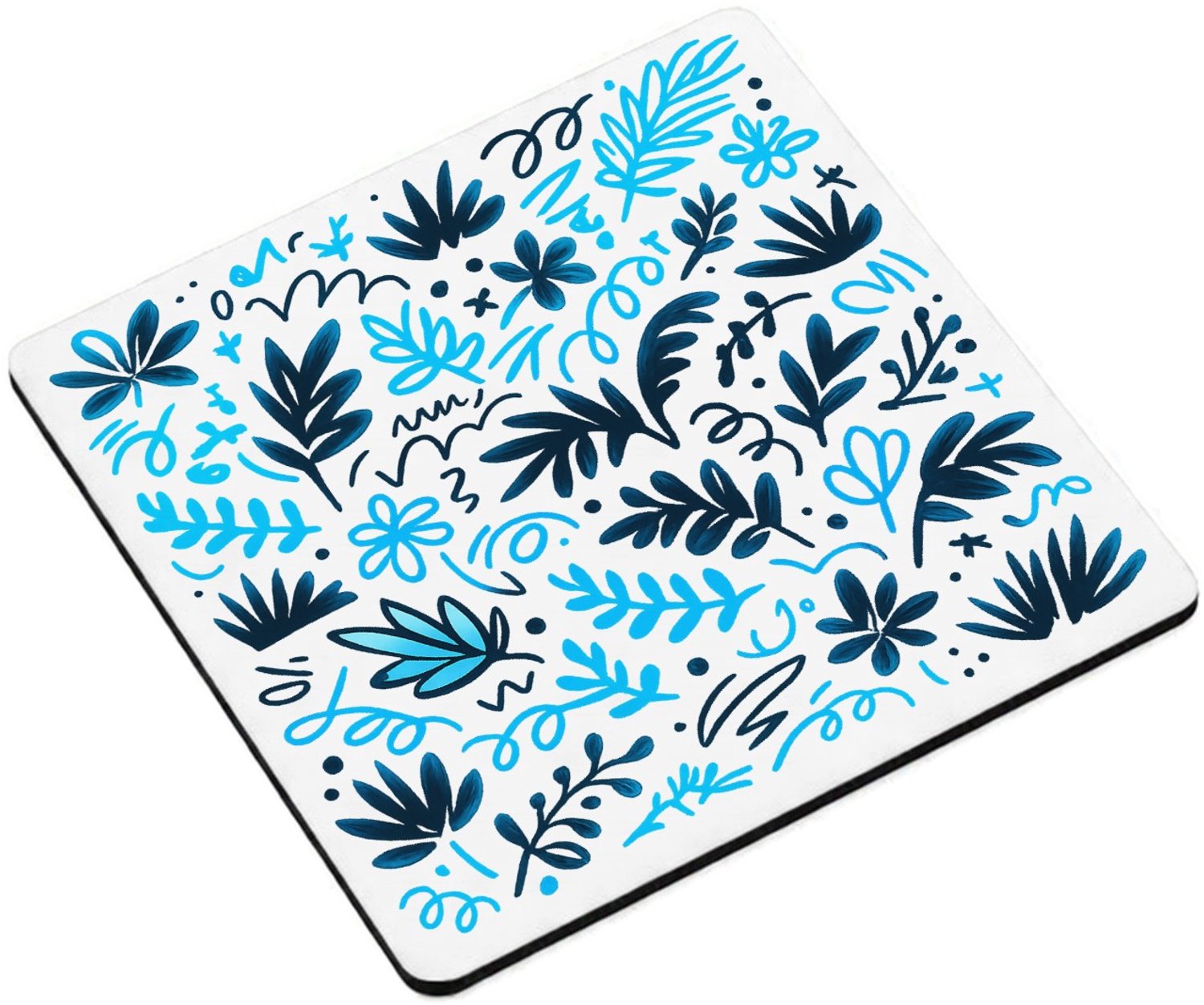 Mr Cadeautjes MDF magnetische fotolijst vierkant 9,5 - design Neonlijn-patroon met botanische vormen op zwart | cadeau Wit