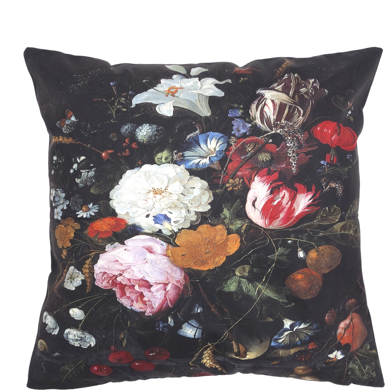 De Kussenkraam Kussenhoes Vintage bloemen Tulpen Rozen | 44 x 44 cm | Exclusief binnenkussen zwart oker roze