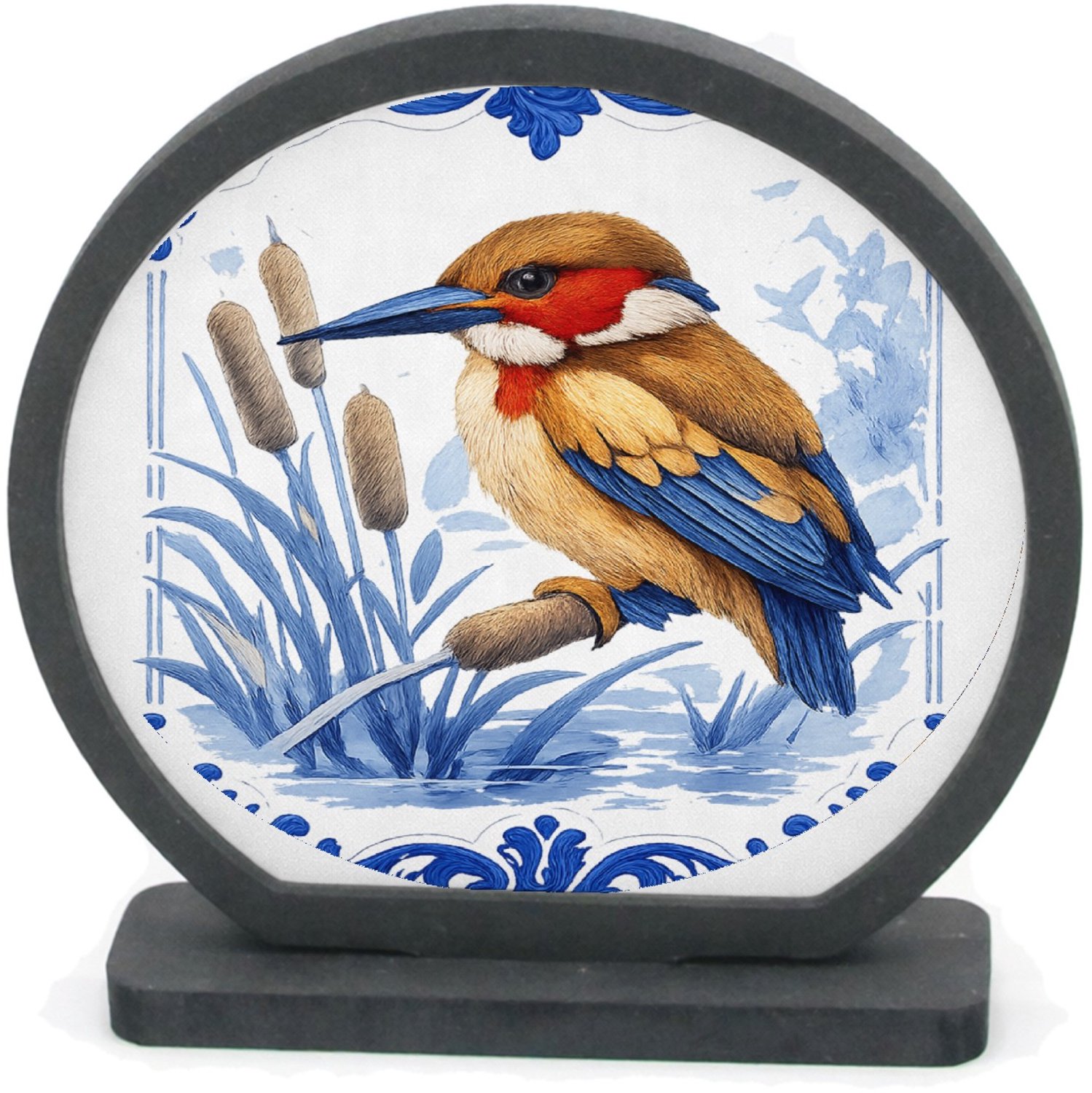 Mr Cadeautjes Houten fotolijst rond met MDF inleg - design Elegante zeedier-illustratie met porseleinen rand | cadeau Wit