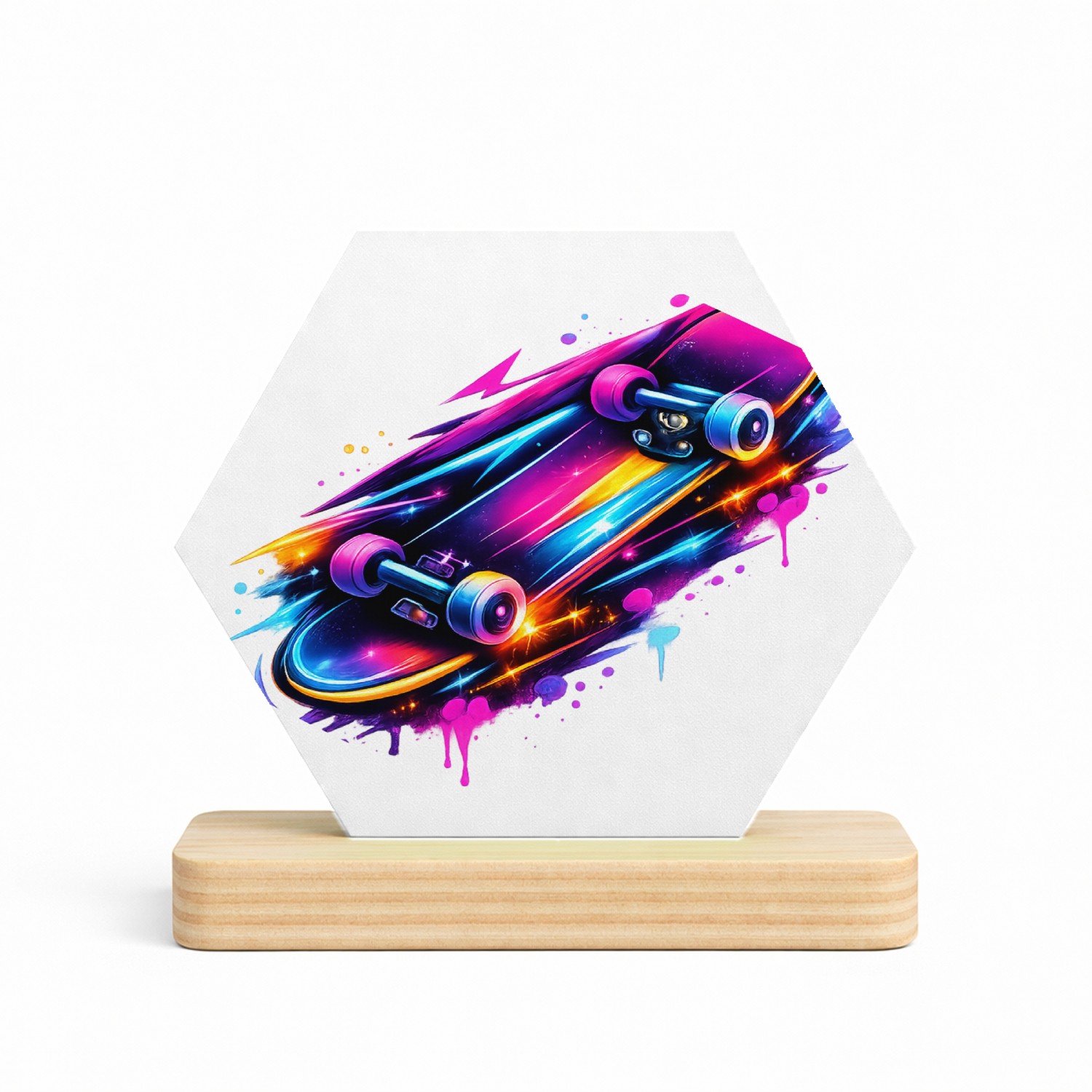 Mr Cadeautjes MDF fotolijst/inleg hexagon 14 x 13 - design Neon sportenergie met een futuristische uitstraling | cadeau Wit