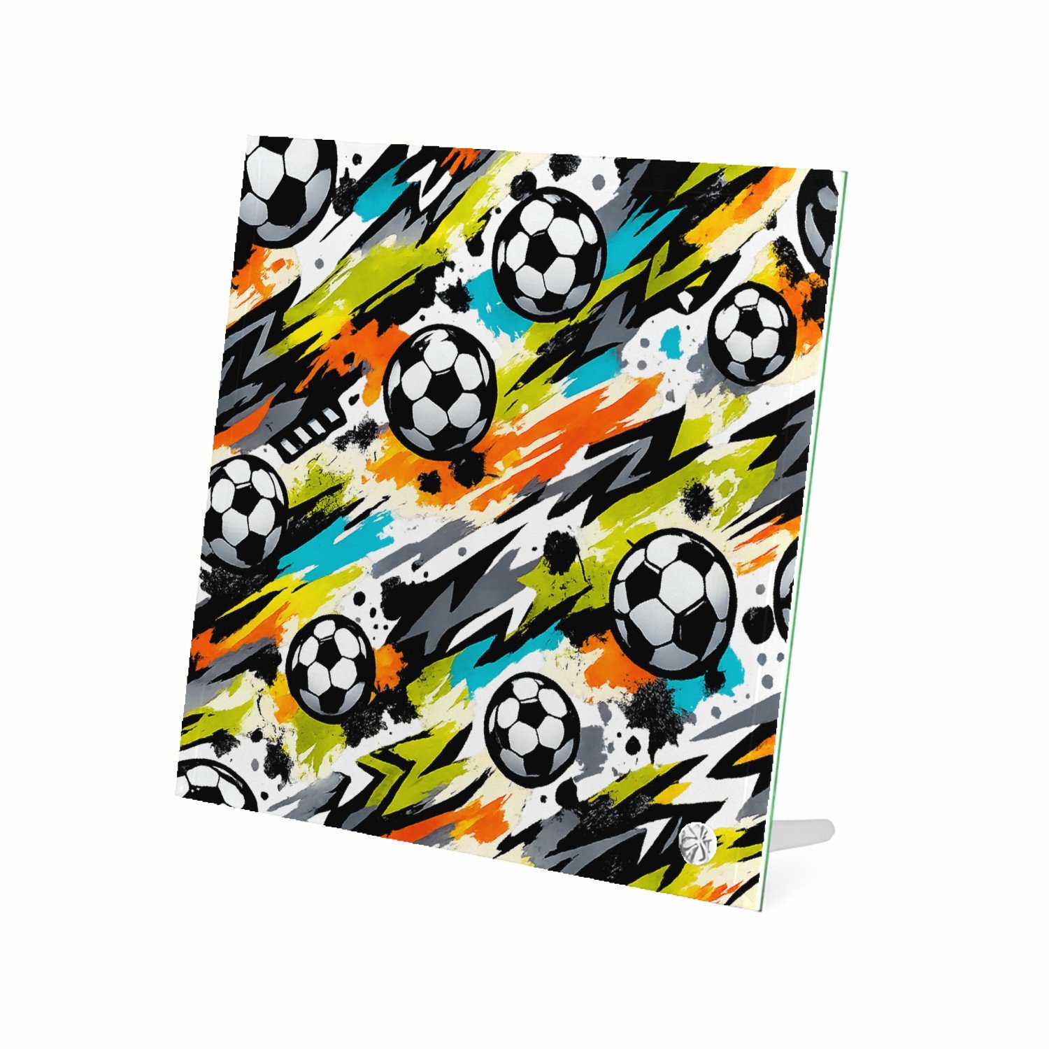 Mr Cadeautjes Glasframe 20 x 20 - design Neon basketbal-energieprint met dynamische beweging en score | cadeau Wit