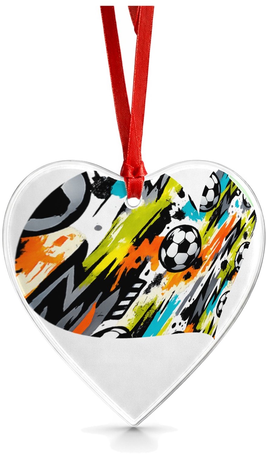 Mr Cadeautjes Glazen hart medium - design Neon basketbal-energieprint met dynamische beweging en score | cadeau Wit