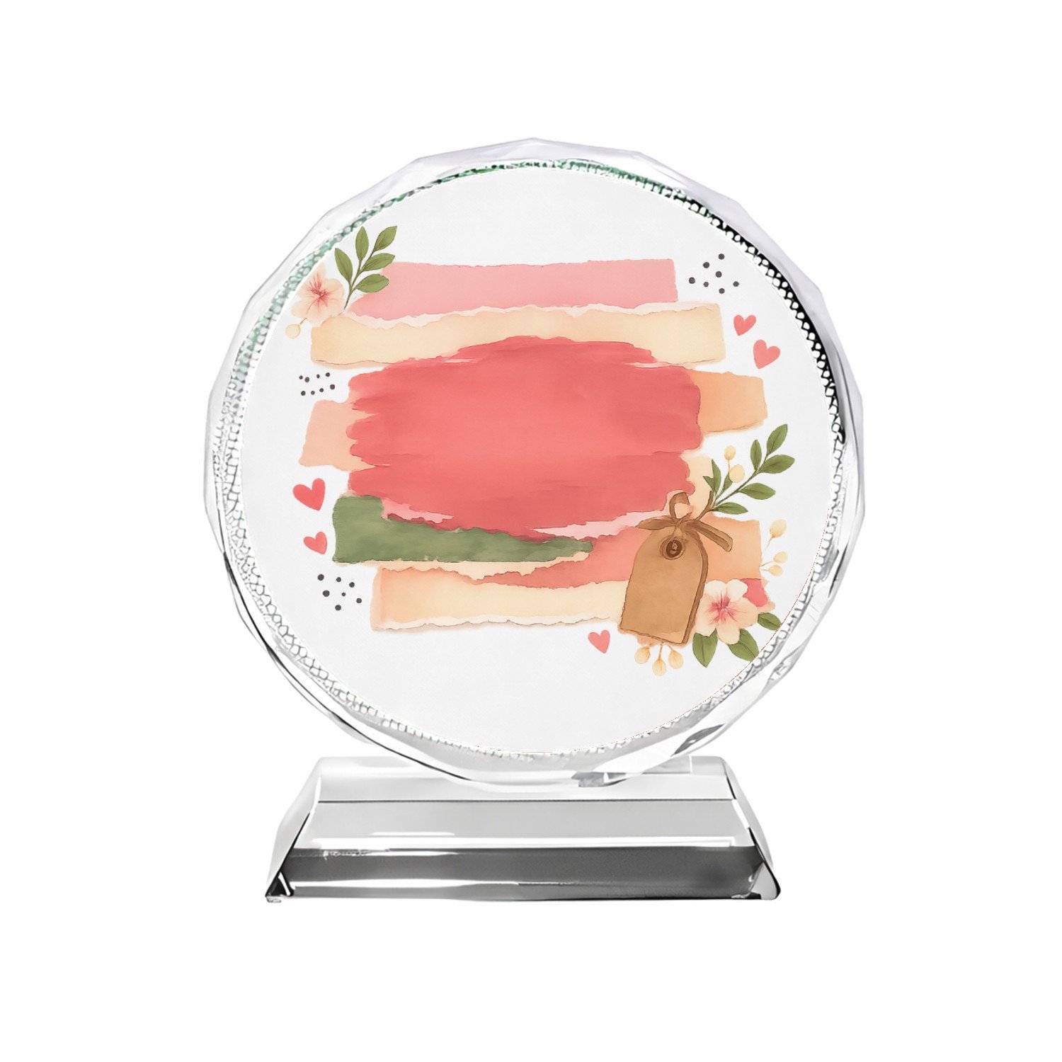 Mr Cadeautjes Fotokristal rond Ø 10 - design Een vrolijke, gelaagde love-note compositie met een andere f | cadeau Wit