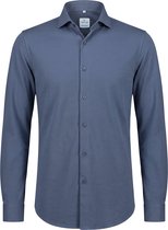Vercate - Strijkvrij Overhemd - Japanese Knitted - Piqué Katoen - Blauw - Slim Fit - Lange Mouw - Heren - Maat 44/XL