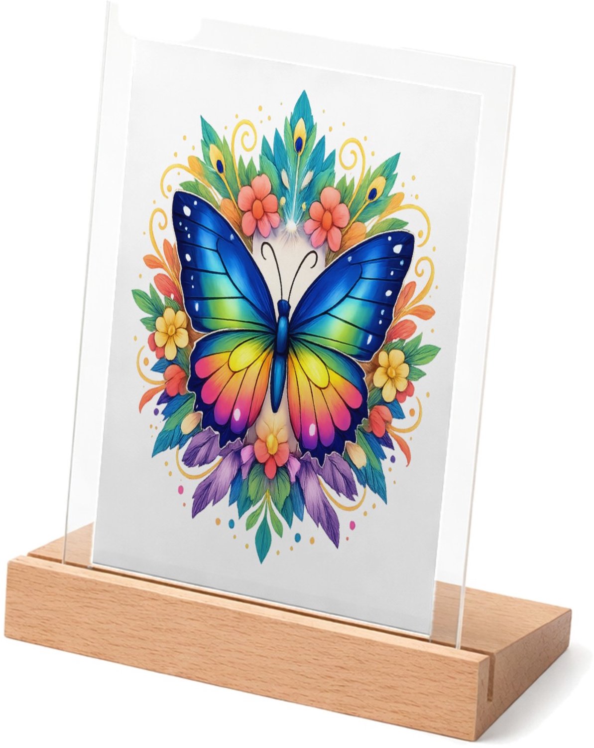 Mr Cadeautjes Glasframe met vaste tekst - design Een trotse vlinder in een cirkel van grote, decoratieve vleu | cadeau Wit