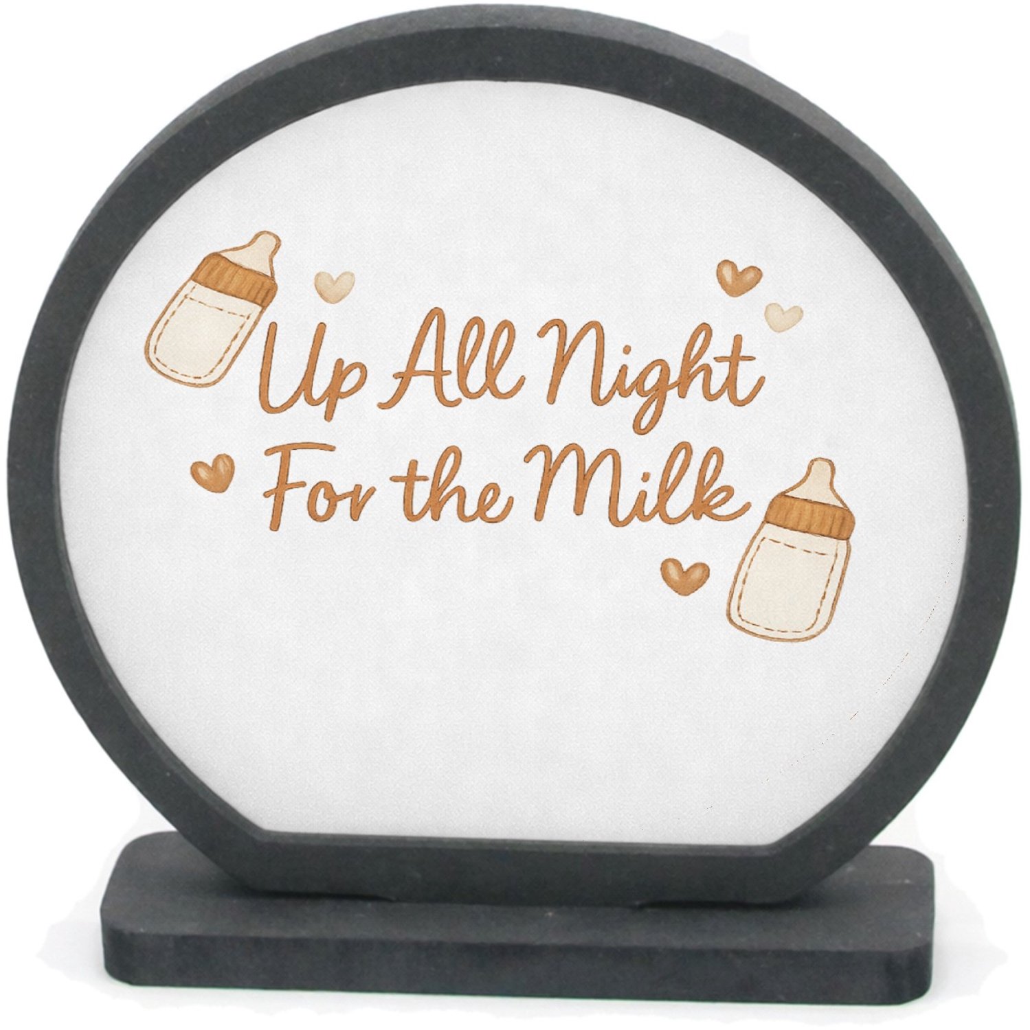 Mr Cadeautjes Houten fotolijst rond met MDF inleg - design Een zachte, grappige slogan rond slaapgebrek in een vergelij | cadeau Wit