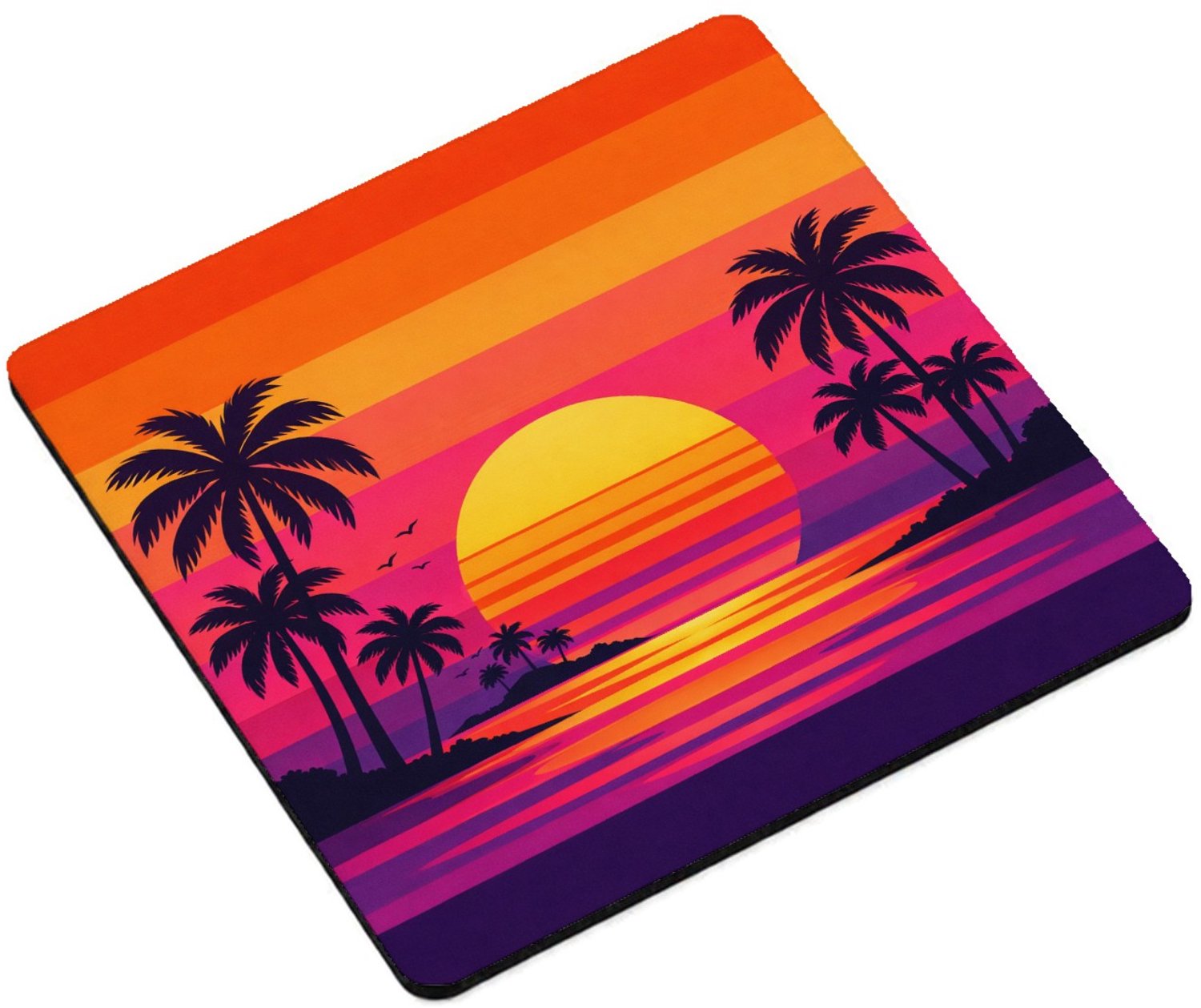 Mr Cadeautjes MDF magnetische fotolijst vierkant 9,5 - design Retro zonsondergang met palmen | cadeau Wit