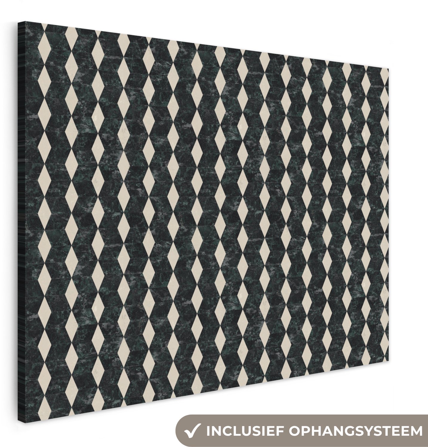 Canvas schilderij 160x120 cm - Exclusieve wanddecoratie Geometrisch - Patroon - Marmer - Groen - Muurdecoratie woonkamer - Slaapkamer decoratie - Kamer accessoires - Schilderijen op canvas groot XXL