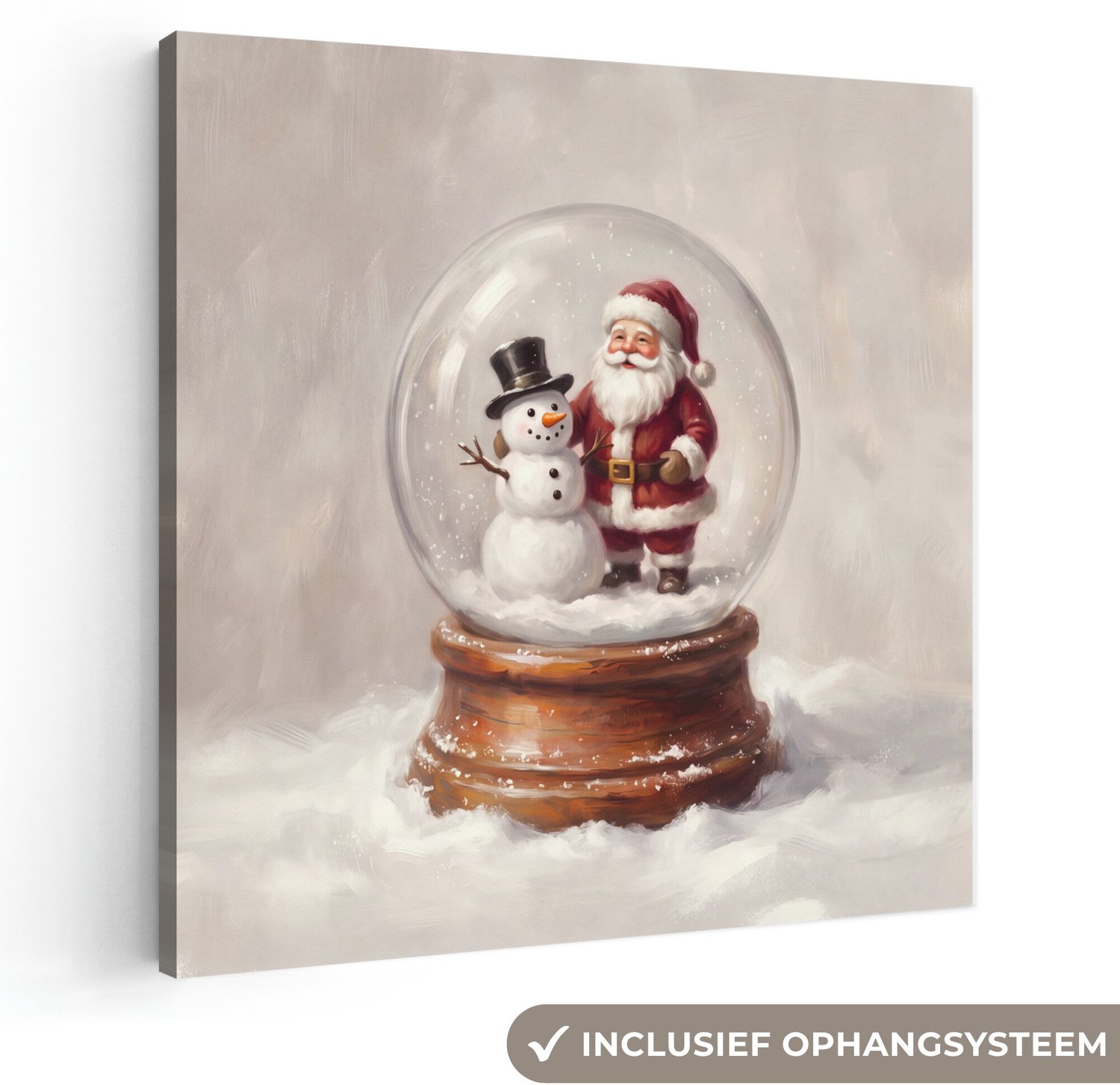 Canvas schilderij 50x50 cm - Exclusieve wanddecoratie Kerstman - Sneeuwbol - Kerst - Muurdecoratie woonkamer - Slaapkamer decoratie - Kamer accessoires - Schilderijen op canvas - Kerstdecoratie voor binnen - Kerstversiering - Kerstmis versiering
