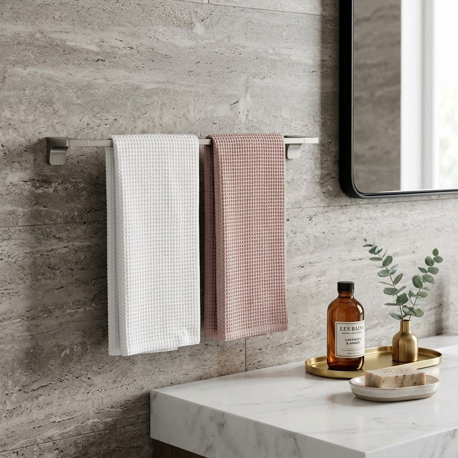 Cecipa Handdoekrek Geborsteld RVS 60cm Soft Square Handdoekstang Wandmontage Roestvrijstalen Handdoekhouder voor 2 Handdoeken Badkamer & Keuken Zilver