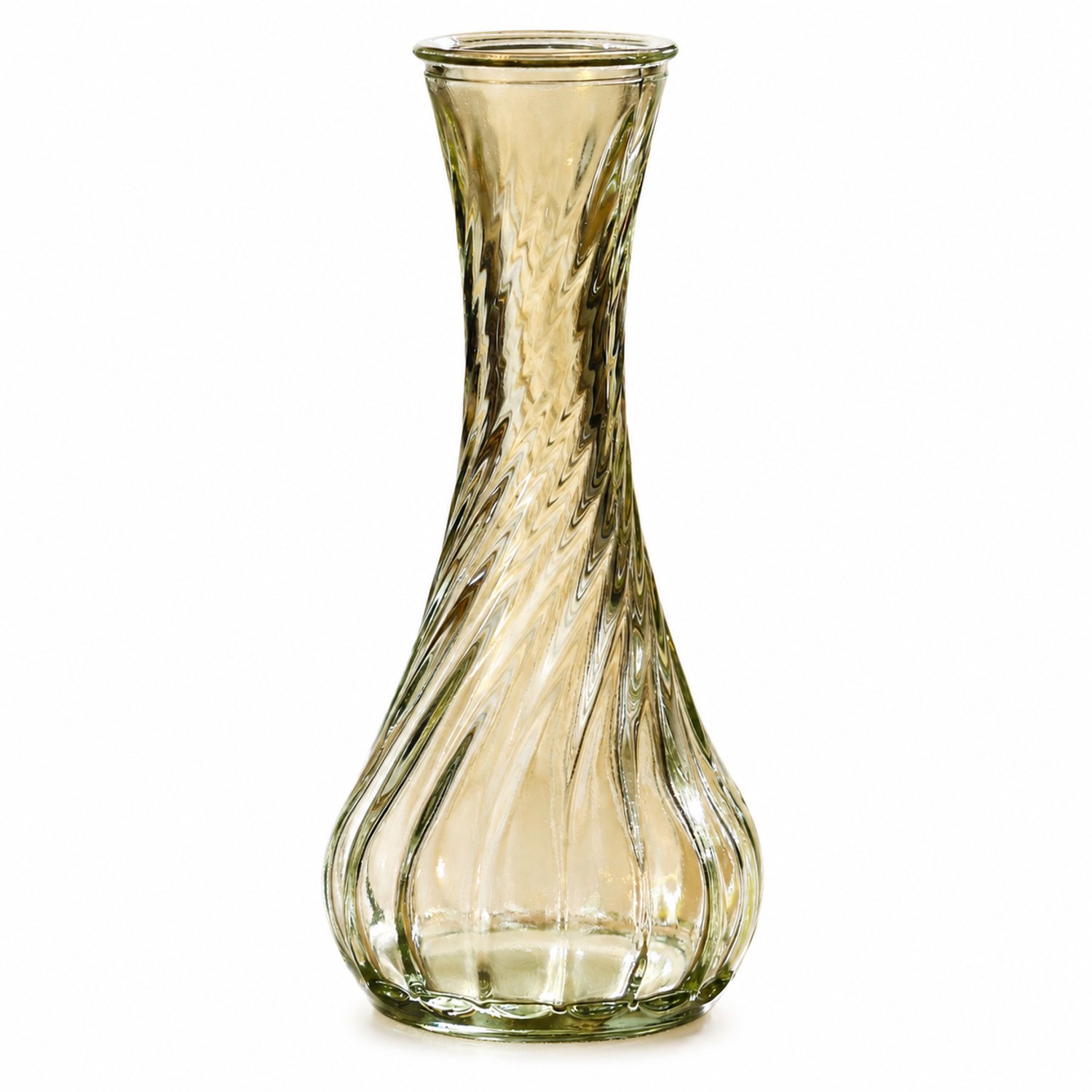 SWGOTA Kleine glazen vaas met spiraalreliëf - 15 cm hoog, diameter 6,5 cm - Smalle hals voor kunstbloemen - Kartonnen verpakking Transparant