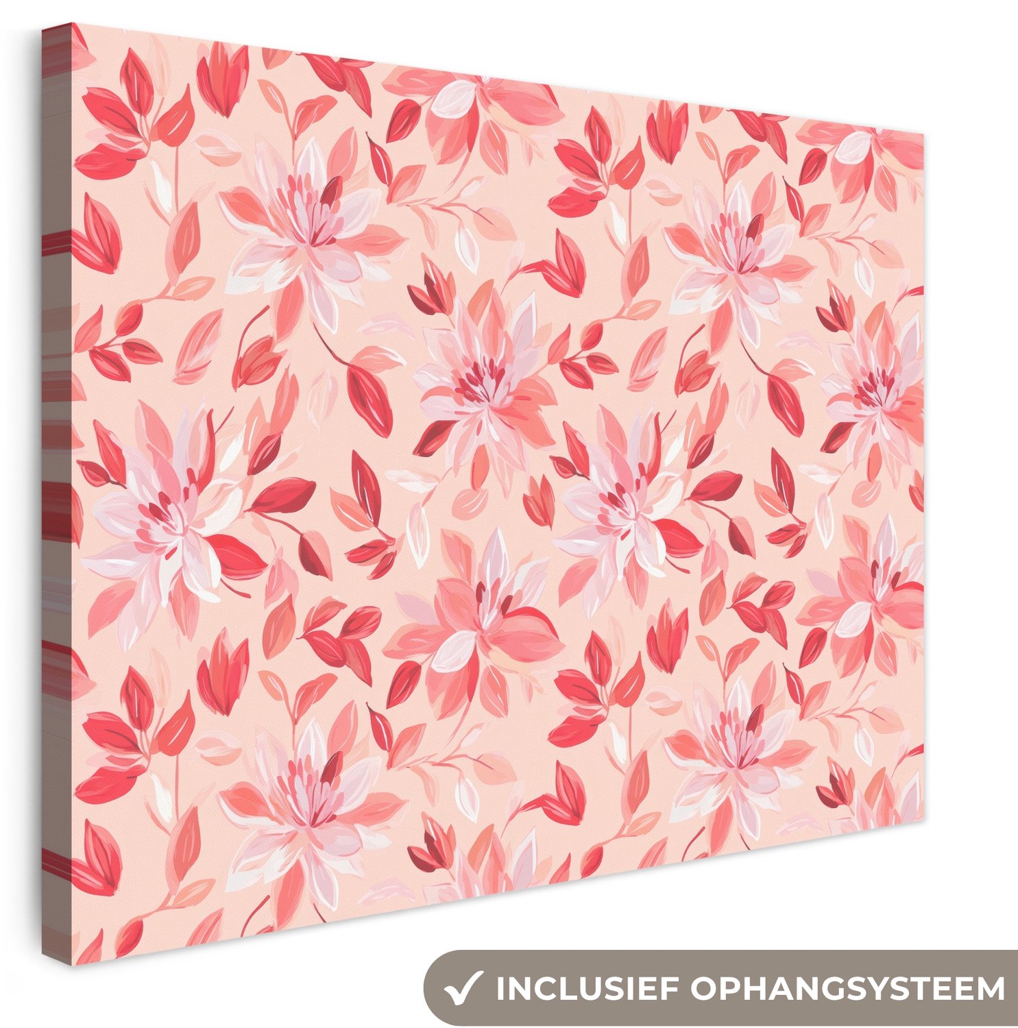 Canvas schilderij 40x30 cm - Exclusieve wanddecoratie Botanisch - Bloemen - Rood - Muurdecoratie woonkamer - Slaapkamer decoratie - Kamer accessoires - Schilderijen op canvas