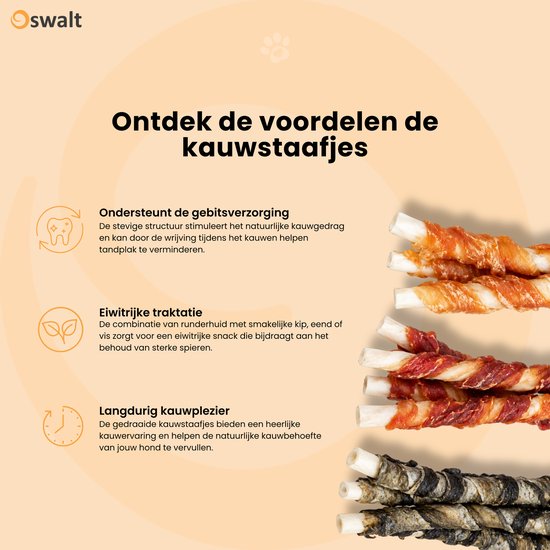 Oswalt Kauwstaafjes Met Eend - Gedraaide sticks met Eend - 100 Stuks - 12,5cm - Hondensnack