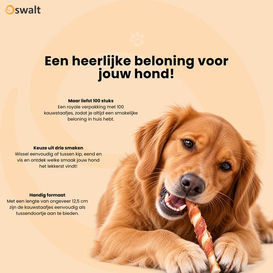 Oswalt Kauwstaafjes Met Eend - Gedraaide sticks met Eend - 100 Stuks - 12,5cm - Hondensnack