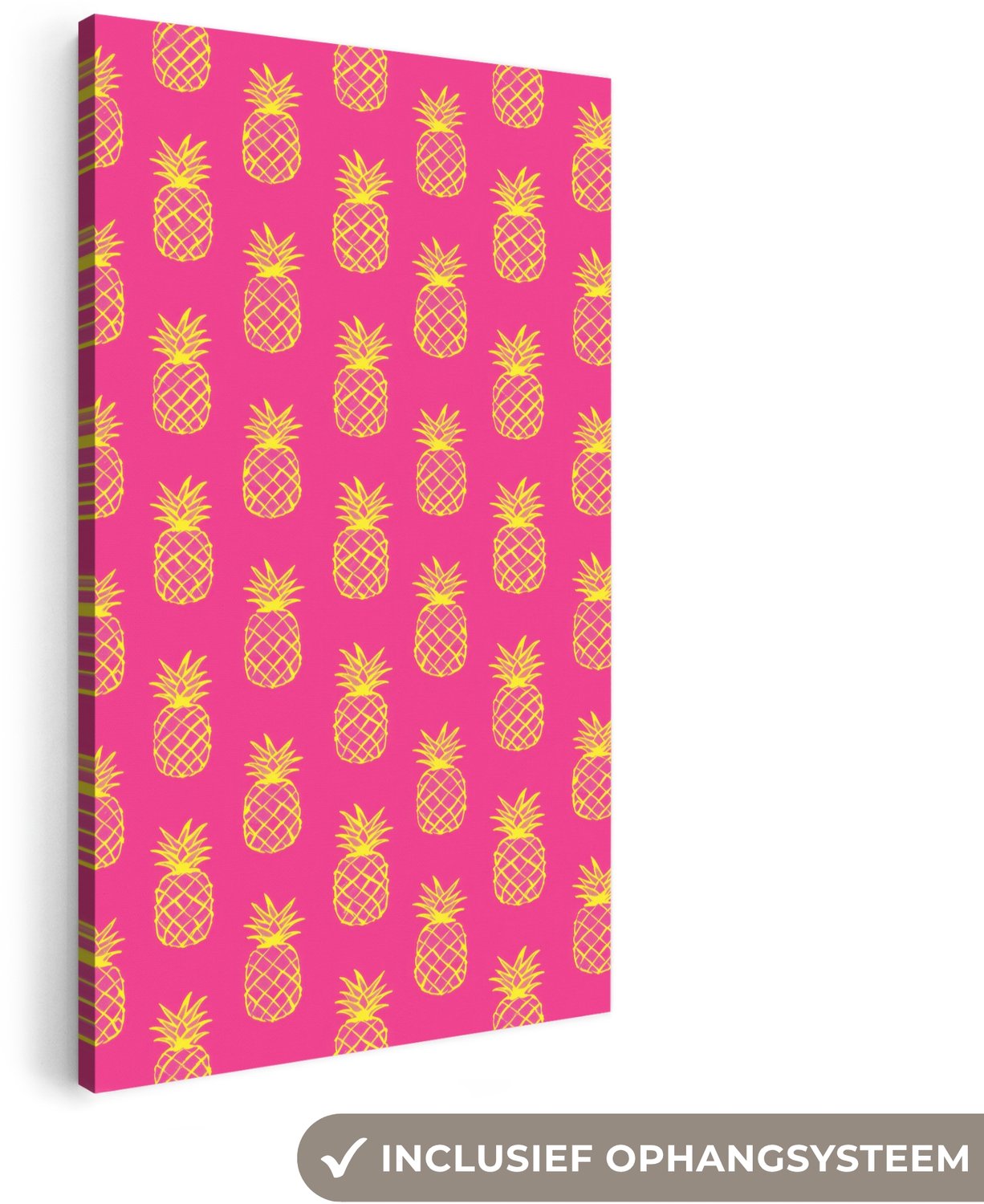 Canvas schilderij 40x80 cm - Exclusieve wanddecoratie Ananas - Trendy - Roze - Muurdecoratie woonkamer - Slaapkamer decoratie - Kamer accessoires - Schilderijen op canvas