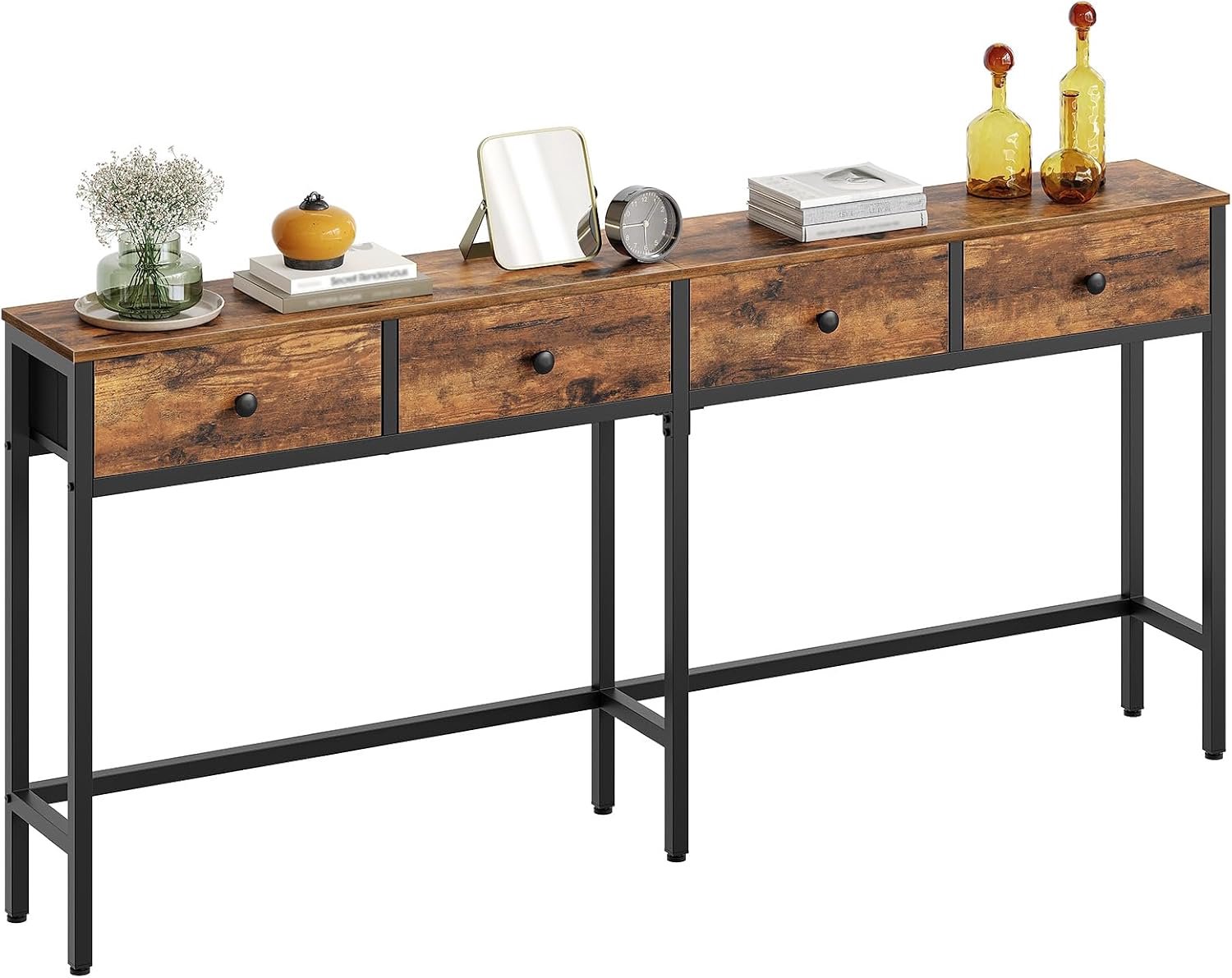Homesy smalle consoletafel, 180 cm, lange haltafel, haltafel met 4 lades, voor hal, gang, woonkamer, vintage bruin-zwart Vintage Bruin + Zwart