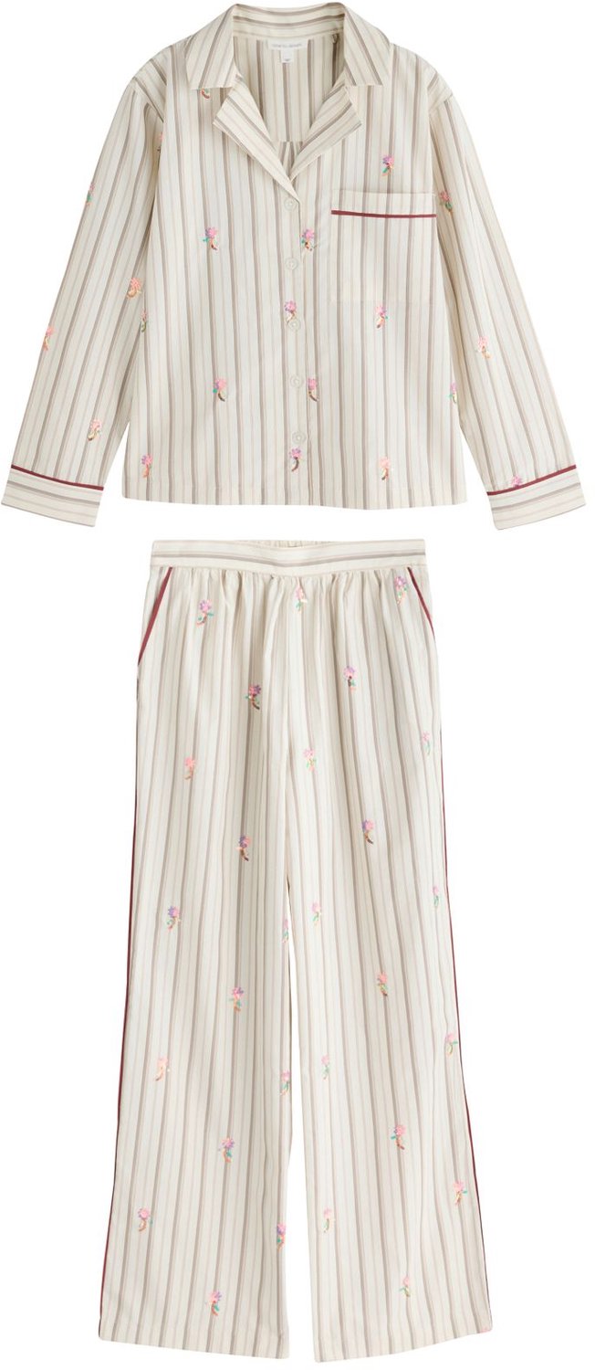 Next Dames - Versierde pyjama met knopen - Crème Neutral Stripe