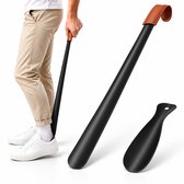 BOTC Schoenlepel Set - 2 in 1 RVS Schoentrekker - Lang 41cm en Kort 19cm - RVS - Leder Handgreep - Zwart