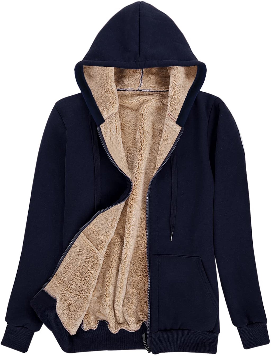 Famanu – Dames sweatshirt met capuchon en fleecevoering pluche hoodie met ritssluiting en zakken warm en dik voor de winter perfect voor casual en sportieve gelegenheden tijdens koude dagen Wit