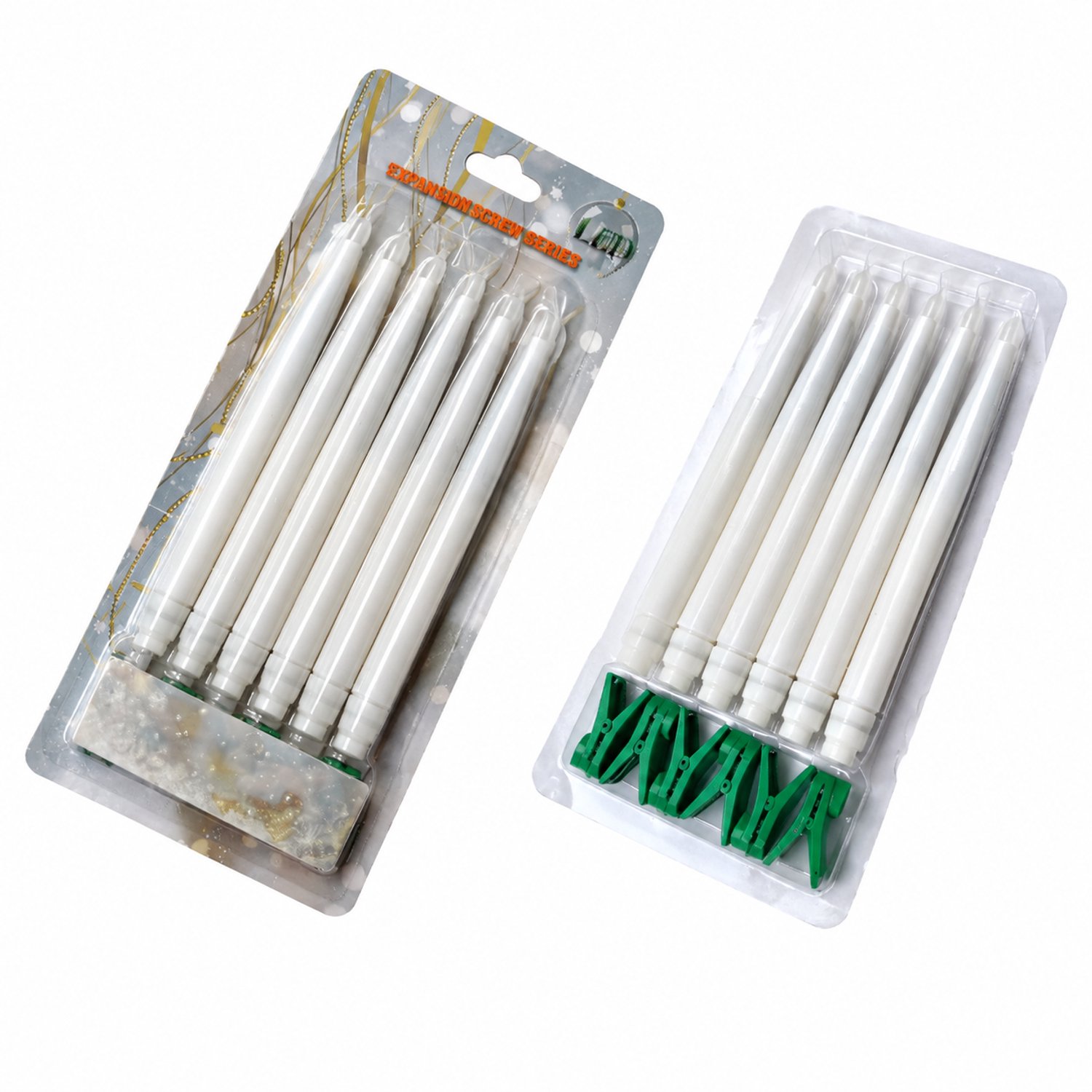 SWGOTA led kaarsen, set van 6 witte slanke kaarsen met groene clips, kaartverpakking, voor kerst- en feestdecoratie