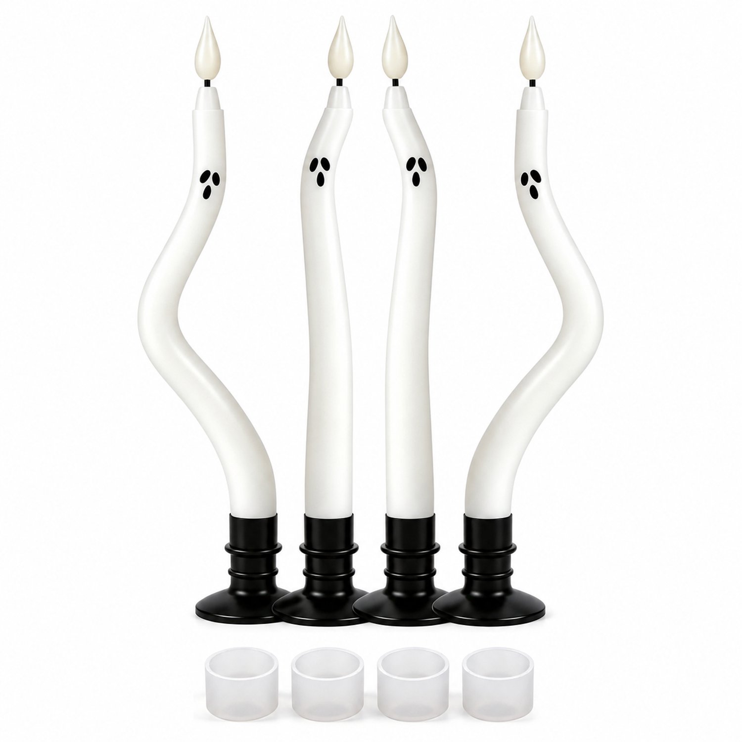 SWGOTA led kaarsen, set van 4 met voetjes, S-vorm en spookgezichten, warmwit flikkerlicht, voor Halloween en tafeldecoratie