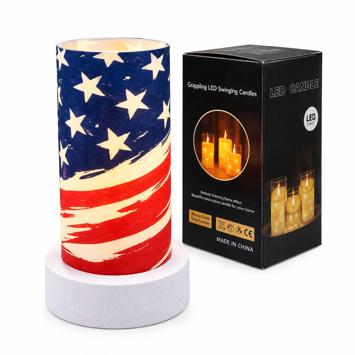 SWGOTA led kaarsen: decoratieve kaarslamp van kunststof, 7,5 x 15 cm, warm licht, sterren en strepen, zonder batterijen Rood