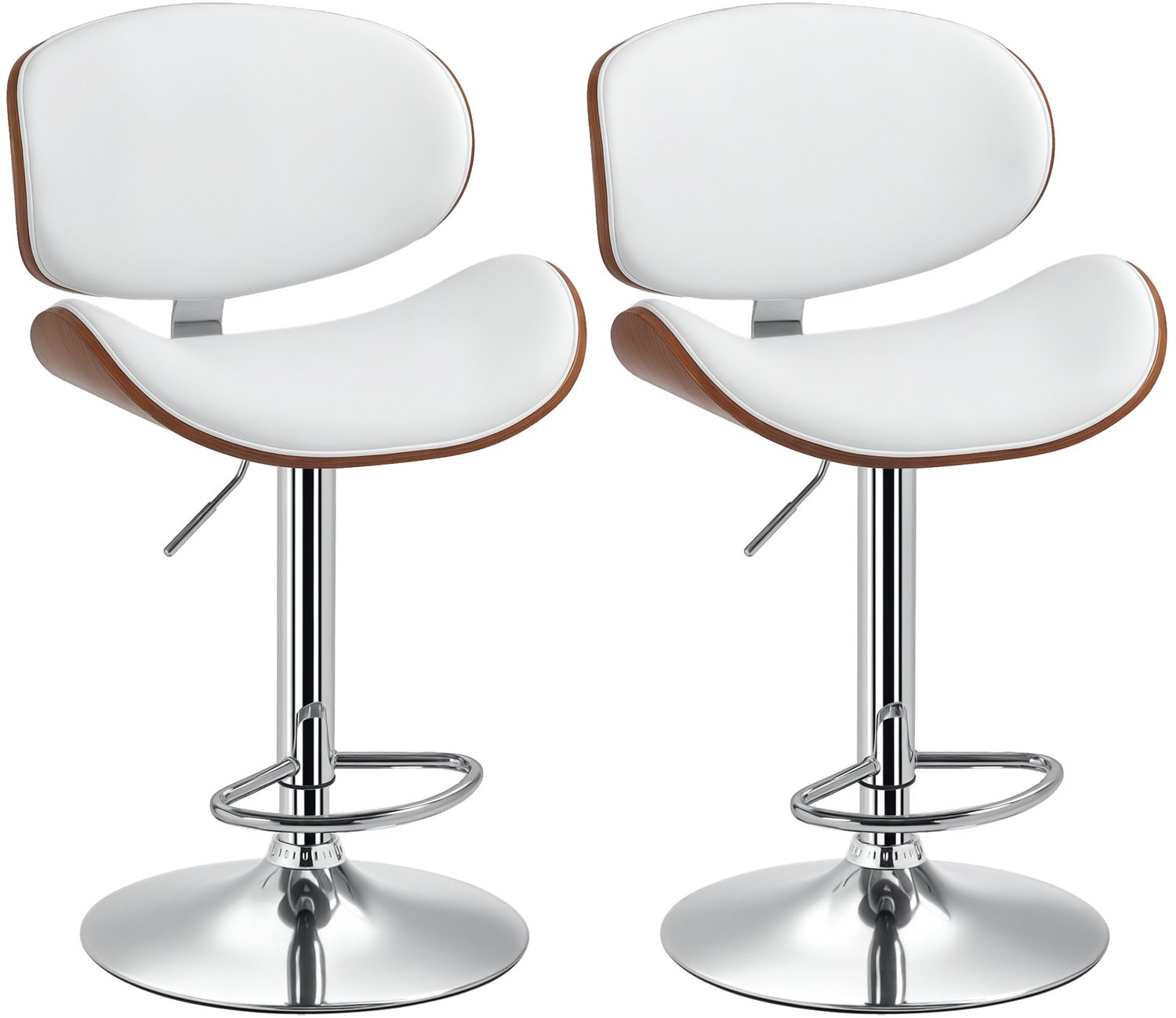 Lunpog Set barkrukken - 2 stoelen - Met rugleuning - In hoogte verstelbaar - Draaibaar - Met voetensteun - Afmetingen: 53 x 52 x 92-112 cm - Wit