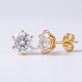 Lundholm Nikki Oorknopjes Dames Goudkleurig - Zirkonia Oorbellen 6 mm - Studs met Steentje - Premium Stainless Steel Jewellery PVD Goud Verguld - Hypoallergene Sieraden - Sinterklaas Cadeautjes - Bedankt Cadeautje - Cadeau Collega - my Lundholm