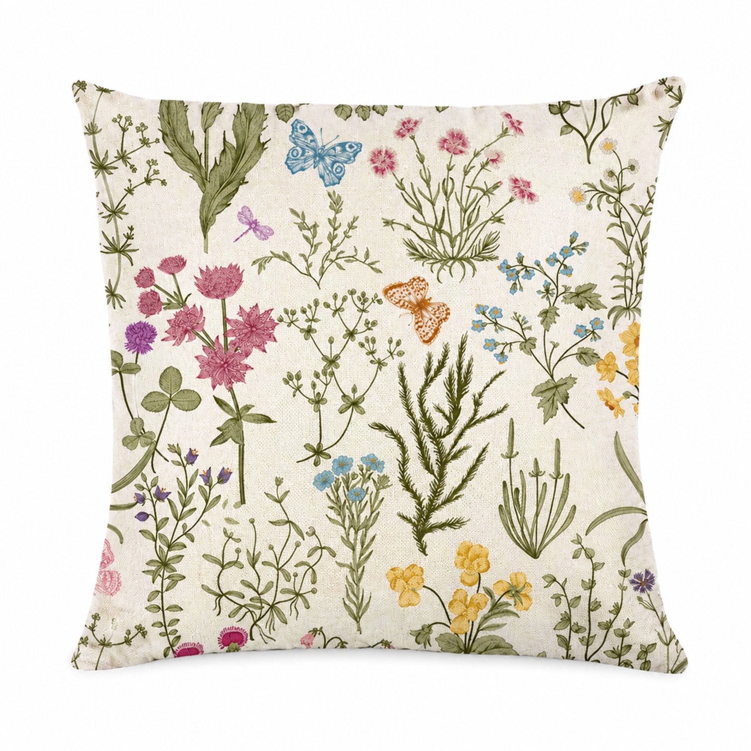 SWGOTA Kussenhoes 45 x 45 cm met bloemen- en vlinderprint, polyester, vierkant, voor de bank, zonder binnenkussen Beige
