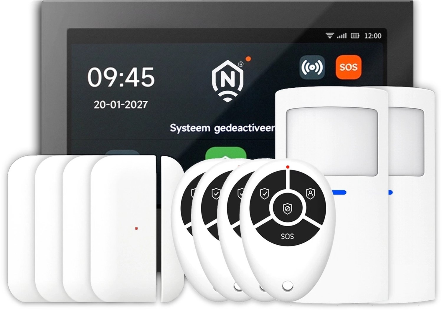 ShieldLink® Pro Alarmsysteem – Comfortset – Draadloos & Uitbreidbaar – Met App – Zonder Abonnement – Zwart Paneel – Witte Accessoires