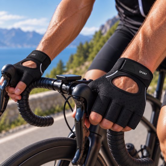 Fietshandschoenen - Wielrenhandschoenen - Mountainbike Handschoenen - Schokdempende Padding - Antislip - Unisex - Maat S - Zwart