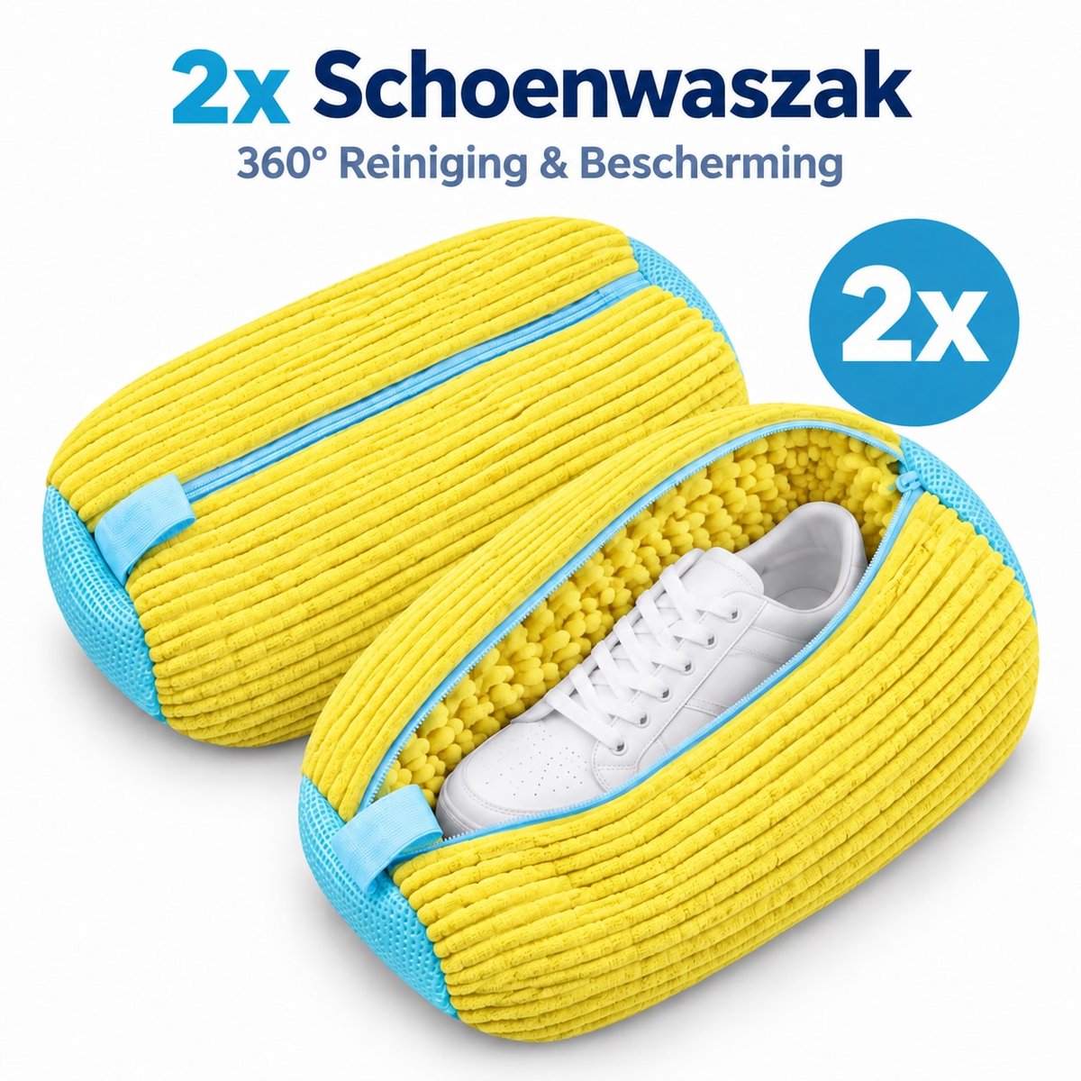 Geweo Waszak Schoenen Met Rits-2 Stucks-Cilindrisch Schoen Waszak-Polyester-Katoenmix-Voorkomen Van Vervorming-360° Uitgebreide Reiniging-Schoenen Waszak Wasmachine-Geel